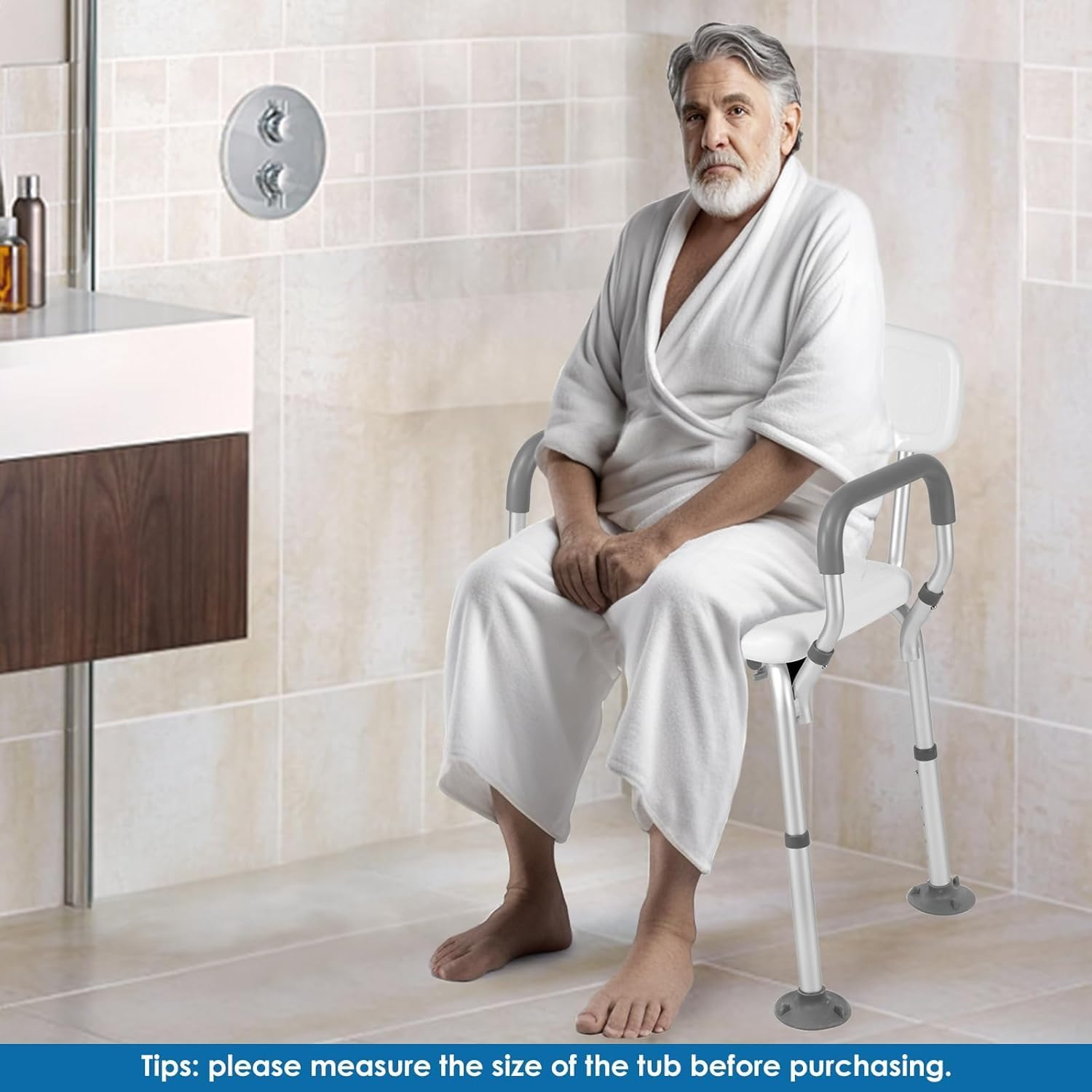 Homodoskey Shower Chair with Arms and Back Heavy Duty 330Lbs, Shower Chair for inside Shower, Shower Seat for inside Shower Bathroom Chair with Cutout Seat & Cold-Proof Pads, Tools-Free Assembly image number 2