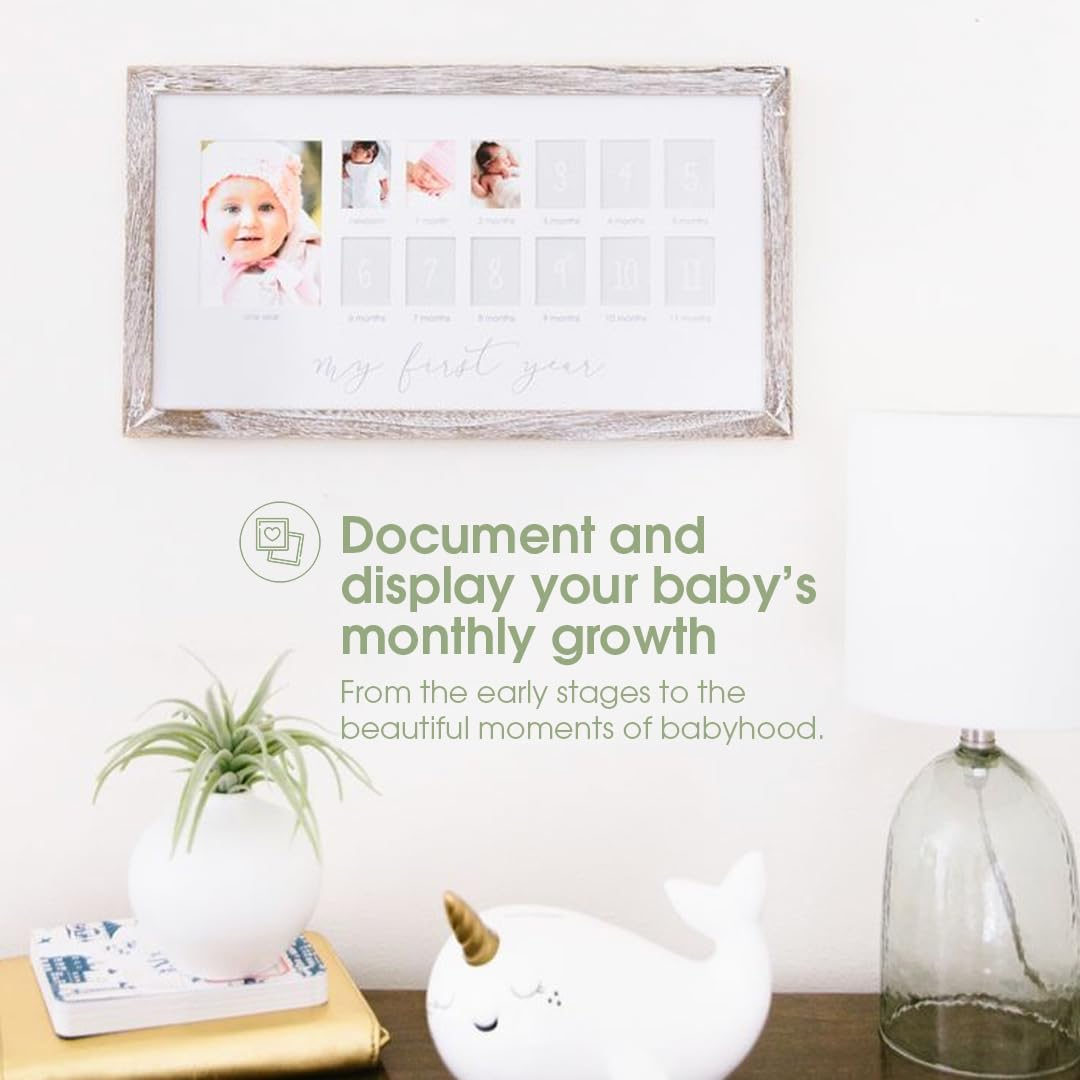 Pearhead My First Year Photo Moments Baby Keepsake Picture Frame, 0-12 Months Baby Photos, Father&rsquo;S Day Accessory, Gender-Neutral Baby Milestone Nursery D&eacute;cor, 13 Photo Inserts, Distressed Wood image number 5