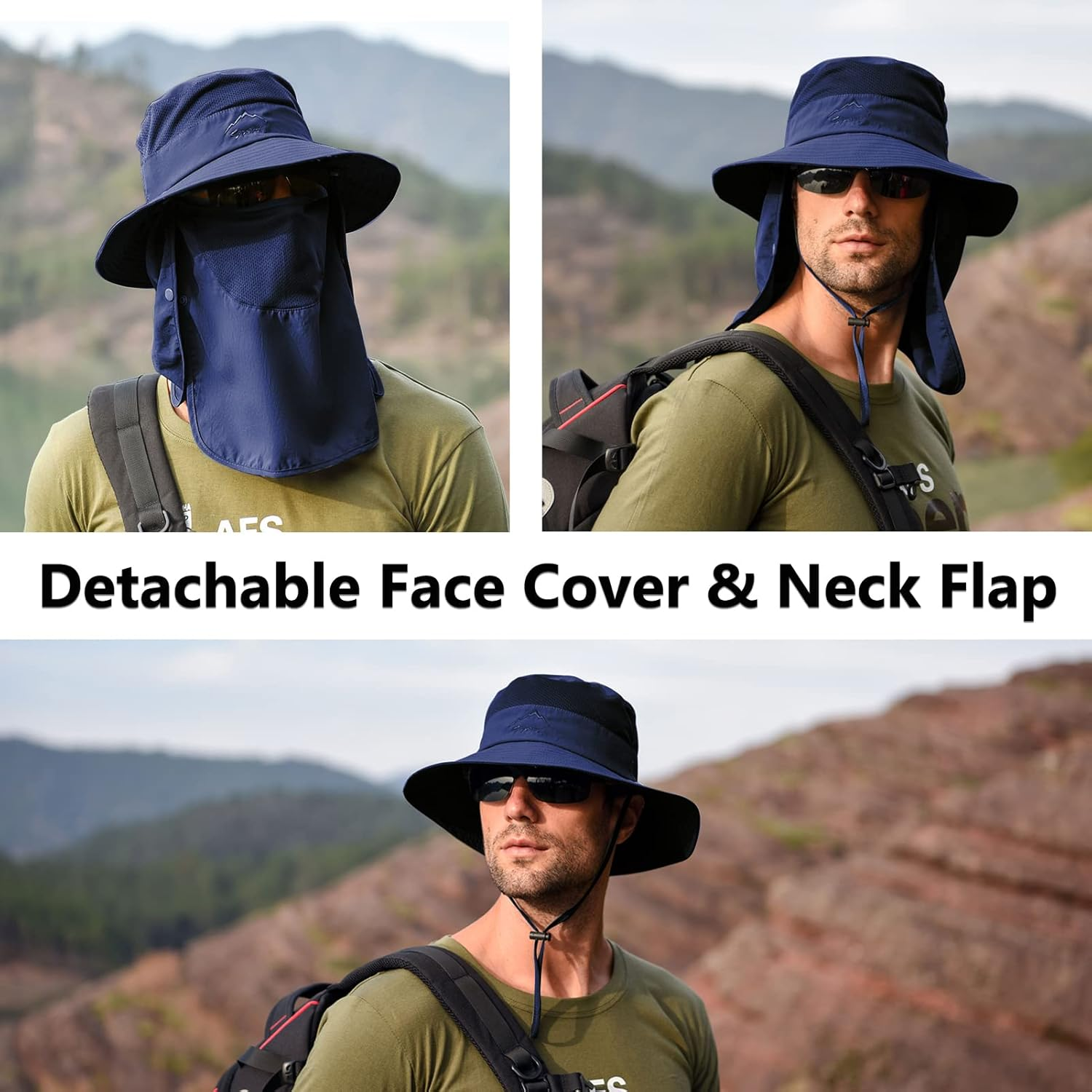 UPF 50+ Sun Fishing Hat for Men Women Wide Brim Hat with Detachable Face Cover & Neck Flap image number 2