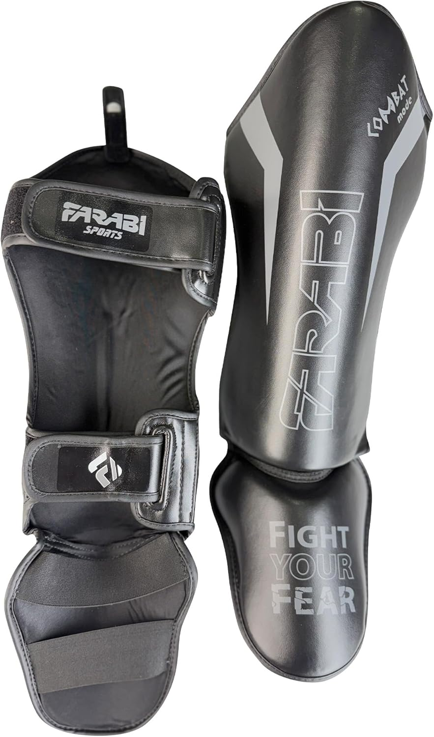 Farabi Adult Shin in Step Black/Grey-Ultimate Shin Guards-Reinforced Protection, Pro Combat Durability, Shield Comfort, Warrior Series Strength, Muay Thai, Kickboxing