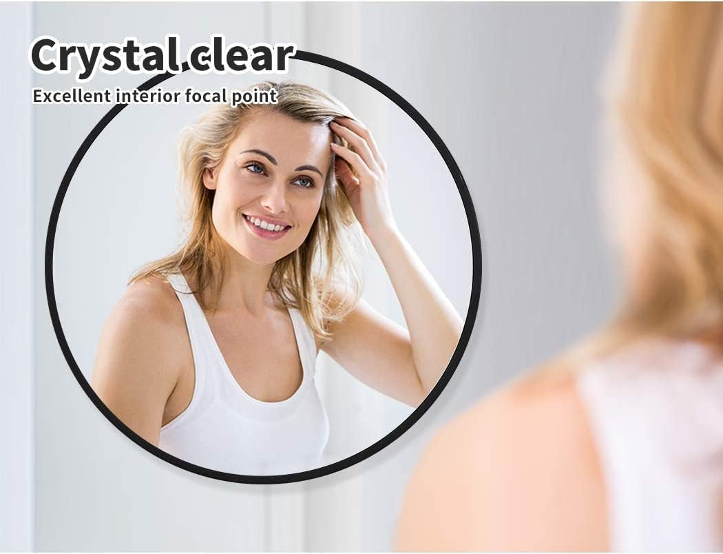 Levede Wall-Mounted Mirror round Shaped 60Cm, Black Circle Bathroom Makeup Wall Mirror with Smooth Edge M Size, Black round Mirror Steel Frame for Living Room, Bathroom, Wall, Entryway, Black