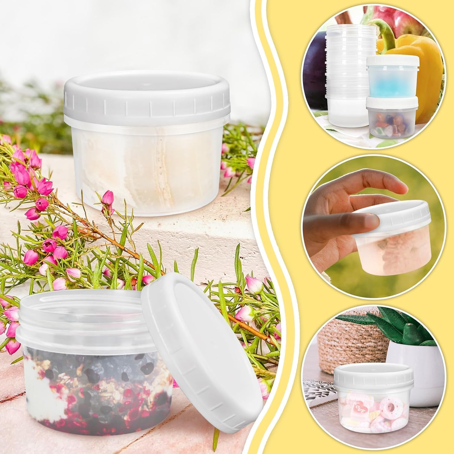 LATERN 20 Pcs Small Food Containers, 8Oz / 250Ml Reusable Plastic Bowls Stackable Food Jars with Lids, Dishwasher Safe, Microwave and Freezer Safe