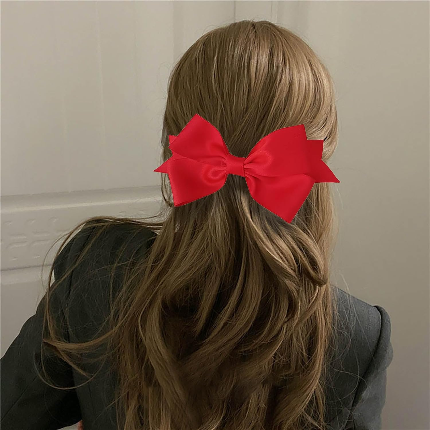 Red Hair Bows for Women Bow Hair Clips Silk Satin Bow Clips Cute Hair Bow Clips French Hair Band Bow Wedding Bow Hair Bow Barrette Bowknot Hair Accessories Pink White image number 3