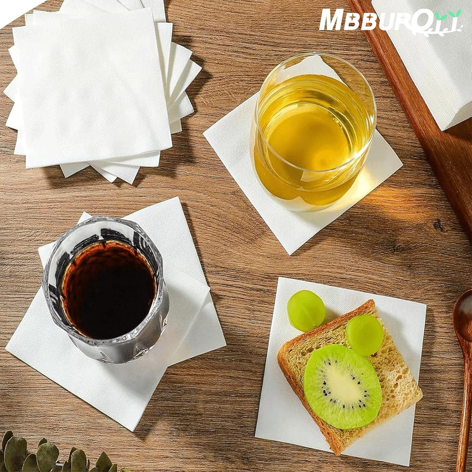 MBBUROYY Disposable Cocktail Napkins Cloth like Napkins Disposable Table Napkins Linen-Like Bulk Square Napkins for Party or Wedding,20&times;20Cm,100 Count (White)