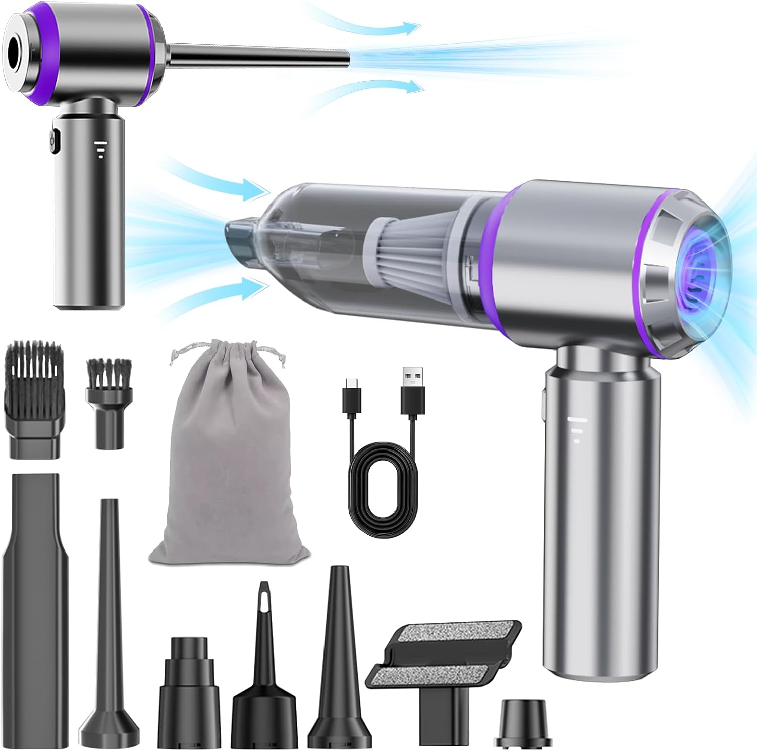 Car Vacuum Cleaner High Power 20000Pa &ndash; Cordless Handheld Mini Vacuum & Air Duster for Car Detailing, 3-Speed Brushless Motor, 6000Mah Battery, Aspiradora Para Carro, Home Office Camping image number 2