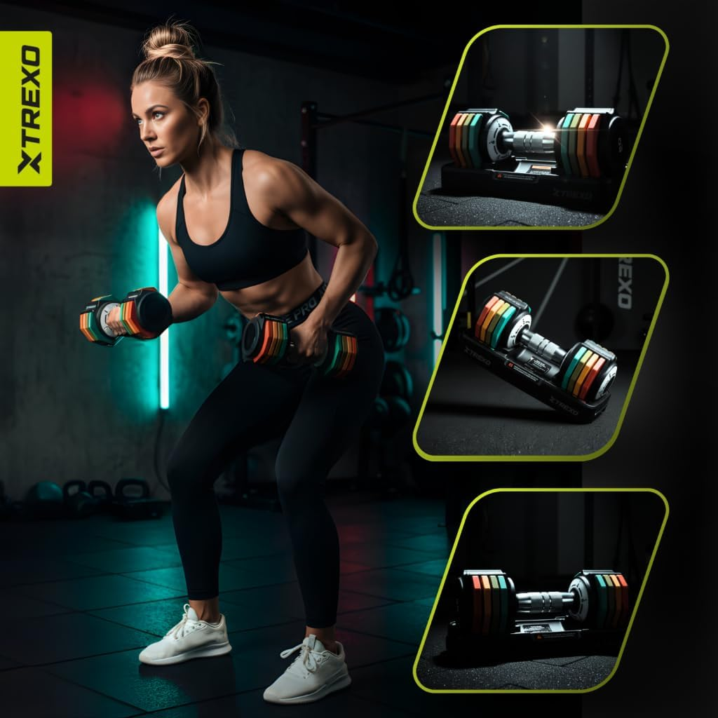 TREXO Multicolour Adjustable Dumbbell Set, 2 X 5 Kg Dumbbells Made of Steel with Non-Slip Handle, Ideal for Strength Training at Home and in the Gym, Adjustable Dumbbell with Sturdy Base