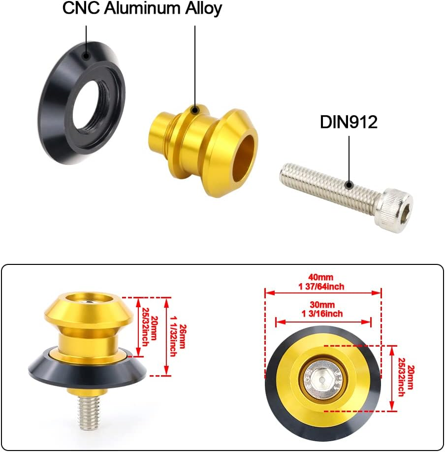 2Pcs 8MM Motorcycle Swing Arm Sliders Spool CNC Swing Arm Stand Screw for Bmw S1000RR Honda CBR600RR 1000RR Kawasaki Z800 Z900 Z1000 Ducati Gold - Gold image number 2