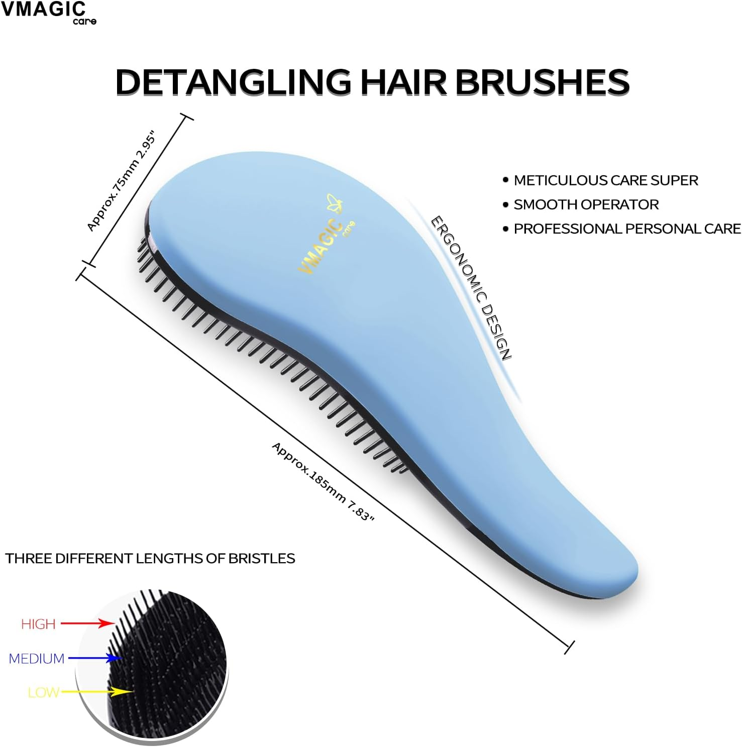 Detangling Brush - Glide the Detangler Brush through Tangled Hair - Best Brush/Comb for Women, Girls, Men & Boys - Use in Wet and Dry Hair (Skyblue)