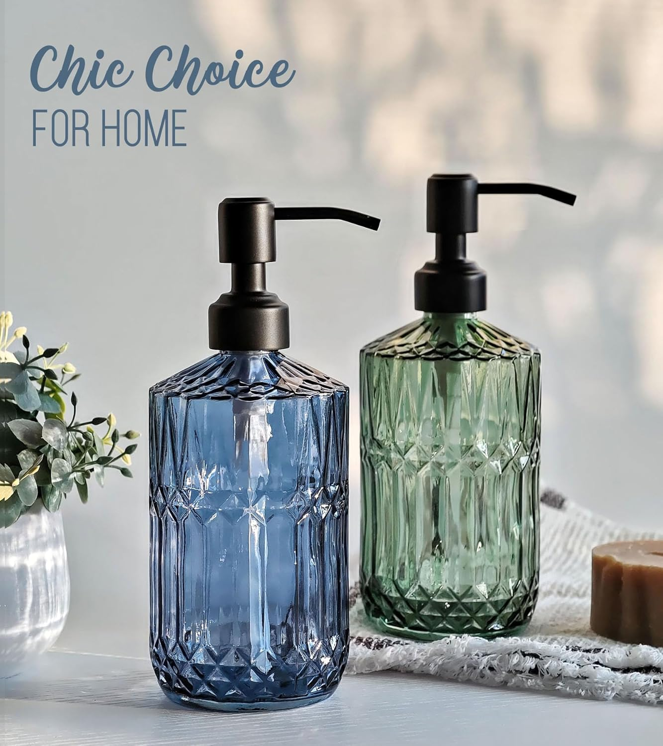 JASAI 18Oz Blue Soap Dispenser with Black Rust Proof Pump, Refillable Bathroom Soap Dispenser with Thick Glass, Kitchen Soap Dispenser for Hand Soap & Dish Soap.(Blue) - Blue-Golden Pump image number 5