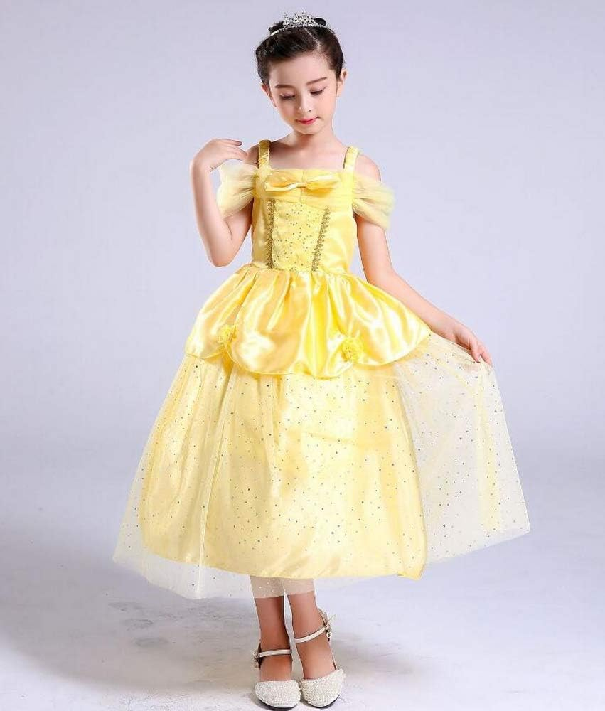 Little Girls Princess Belle Costume off Shoulder Layered Dress Up image number 4