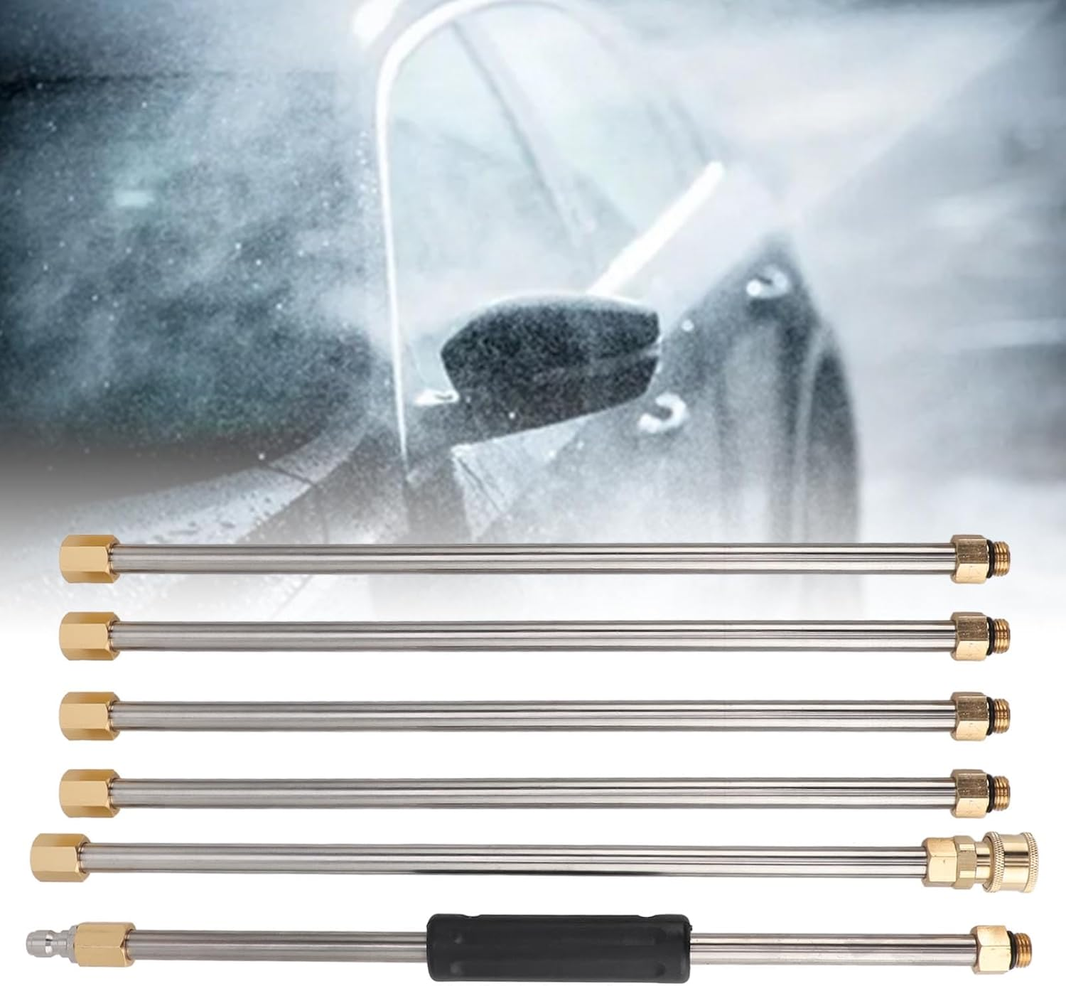 90 Inch Pressure Washer Extension Wand Rod, Power Washer Lance with 1/4 Inch Quick Connect, for Roof, 6Pcs with Stainless Steel and Brass Construction image number 6