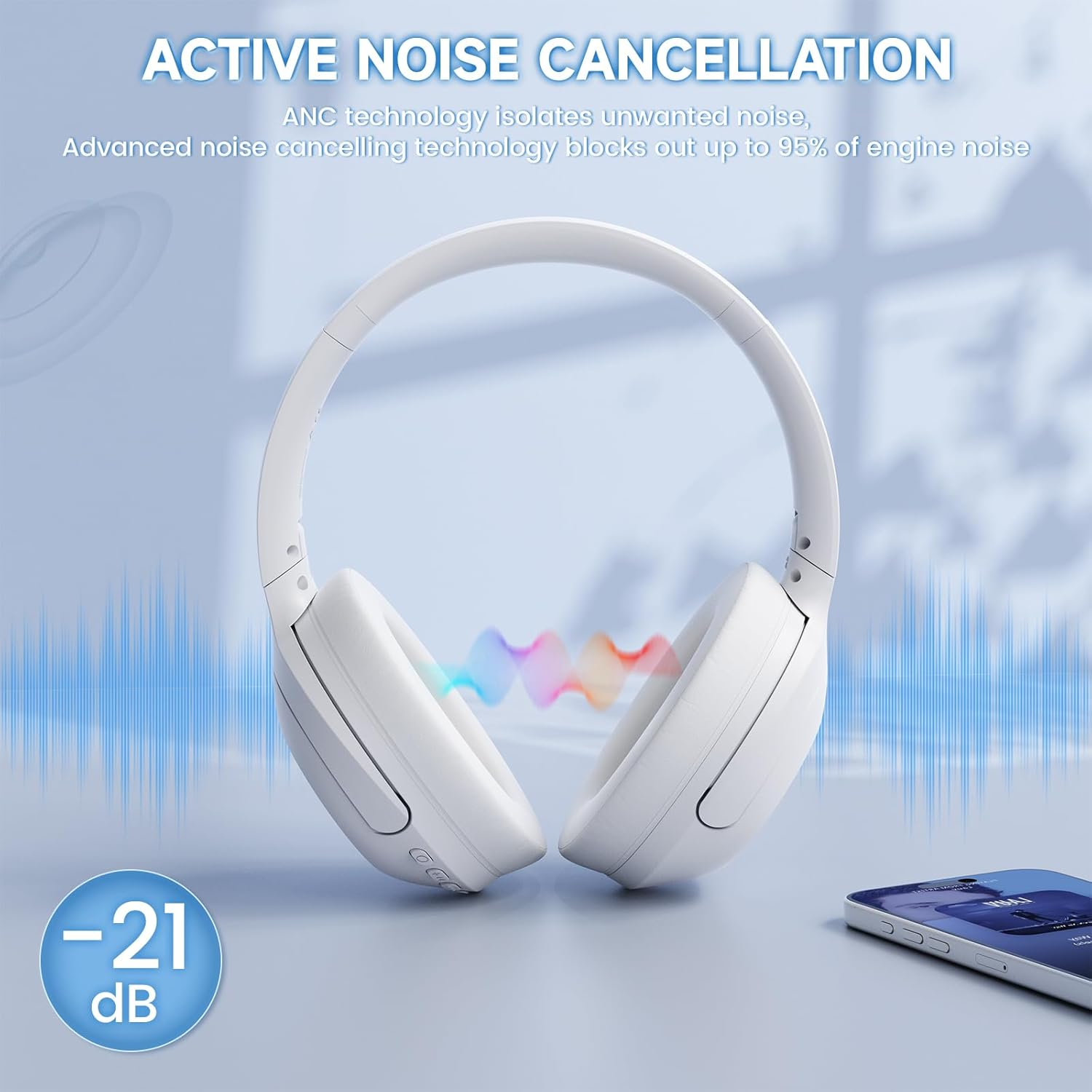 X Attack Shark G300 Wireless Active Noise Cancelling Headset, Bluetooth 5.3 Deep Bass HD Stereo Sound over Ear, 20H Playtime, Built-In Mic Lightweight Design 3.5Mm Gaming Headset(White) image number 1