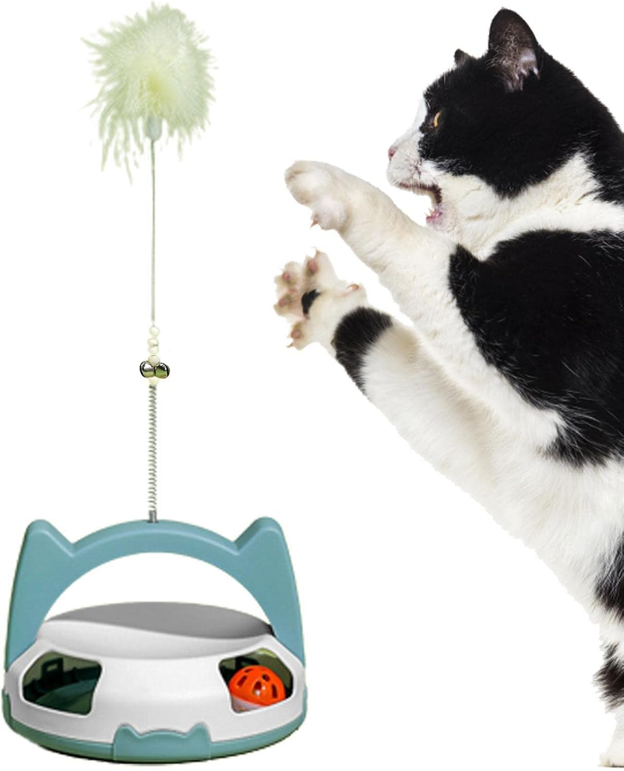 Interactive Cat Toys,Funny Turntable Ball Cat Toys - Interactive Cat Toys with Feathers and Bells for Indoor Cats to Chase Exercise image number 5