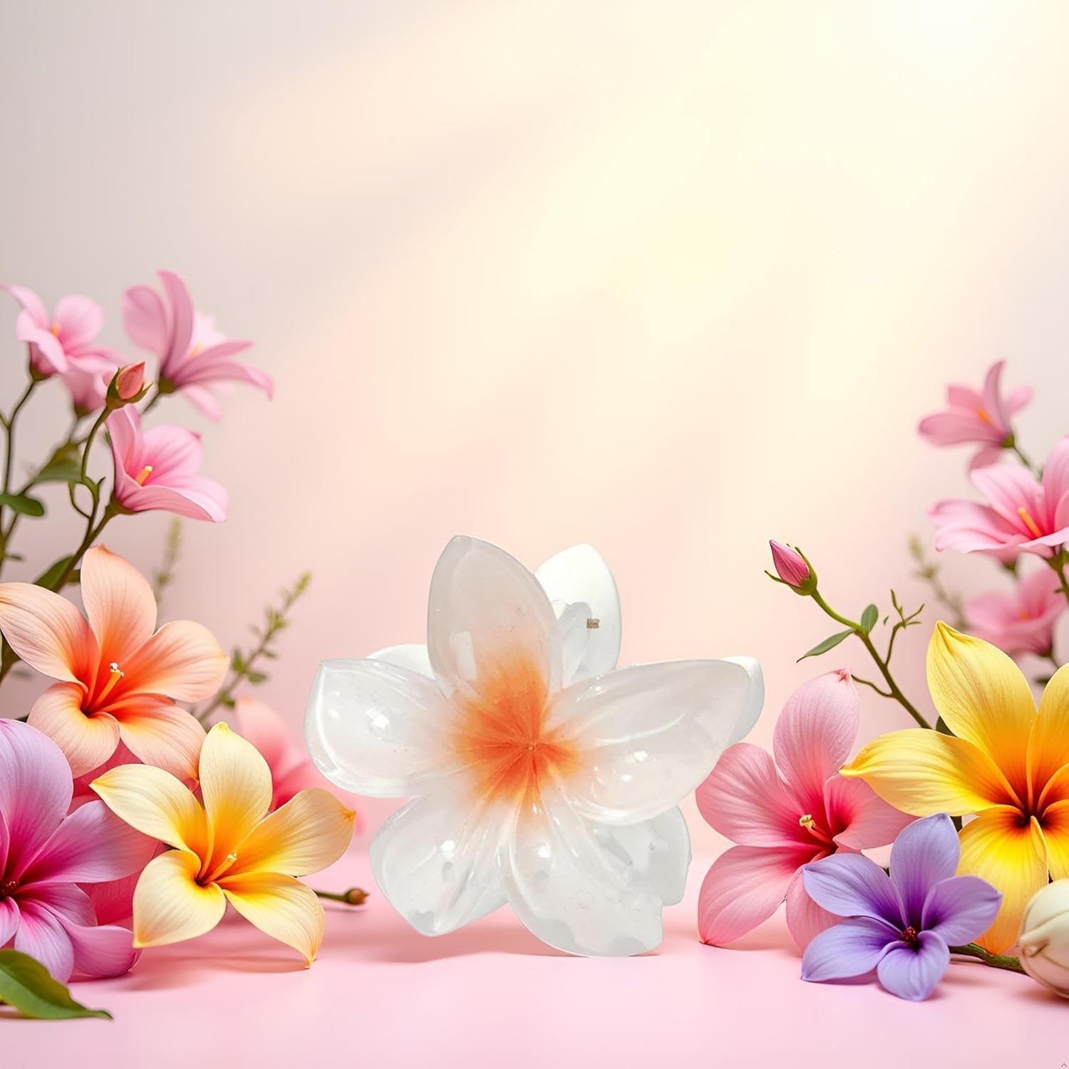 Flower Hair Claw Clips - Hawaiian Flower Hair Claw Clips for Women | Plumeria Claw Clips for Thin | Strong Hold Jaw Clip | Hair Clips for Girls| Preppy Hair image number 6