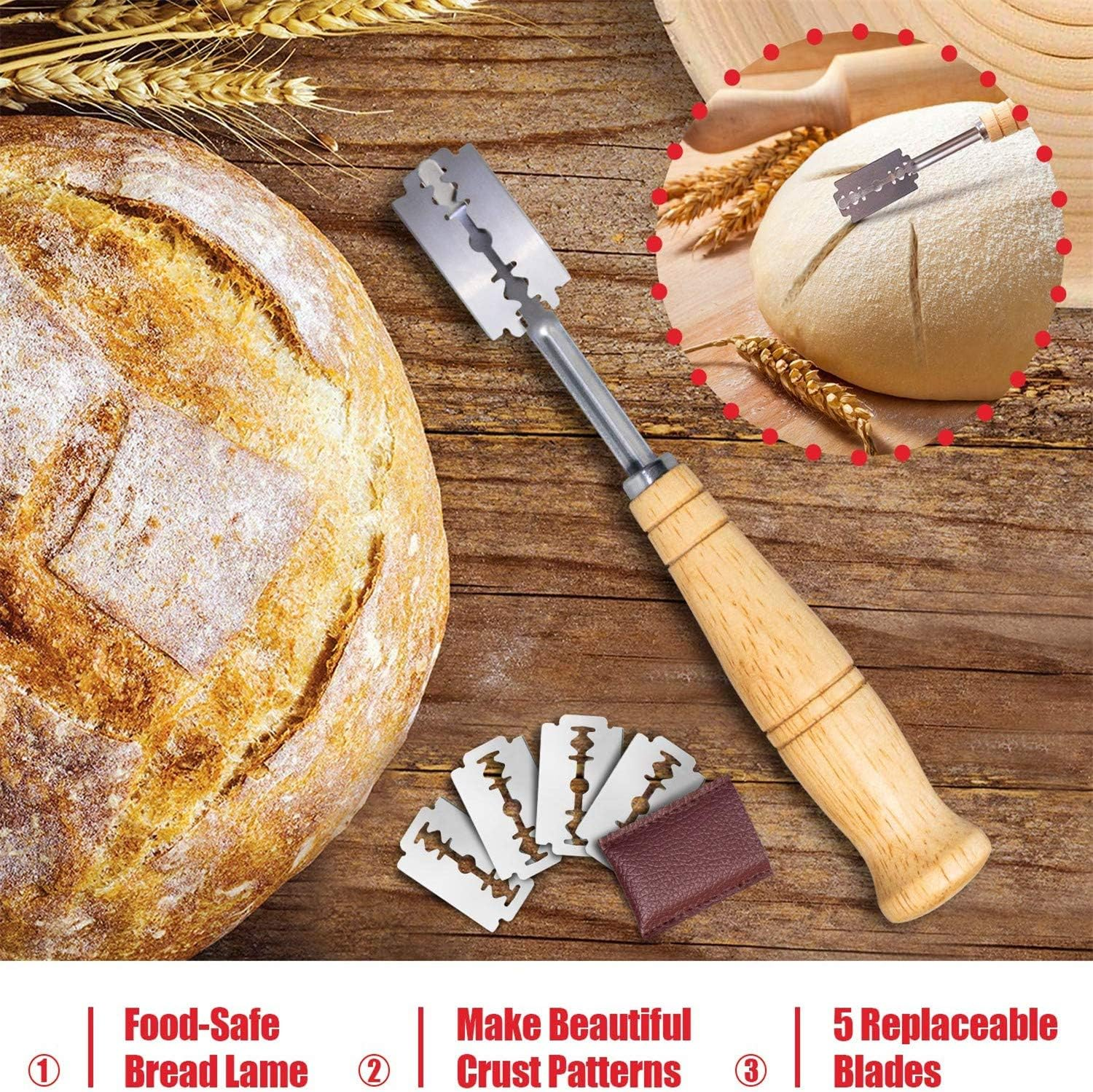 Bread Proofing Basket, Set of 2, 9 Inch round and 10 Inch Oval Banneton Sourdough Baskets with Bread Lame + Dough Scraper + Linen Insert + Pastry Brush for Bread Making, Baking Fermentation image number 5
