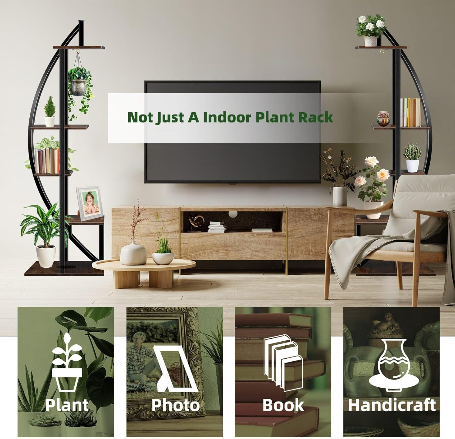 2Pcs 5 Tiered Plant Stand Shelf Metal Half Moon Style Flower Pot Holder Indoor Outdoor Corner Shelves Garden Herb Large Storage Rack Black Brown image number 1