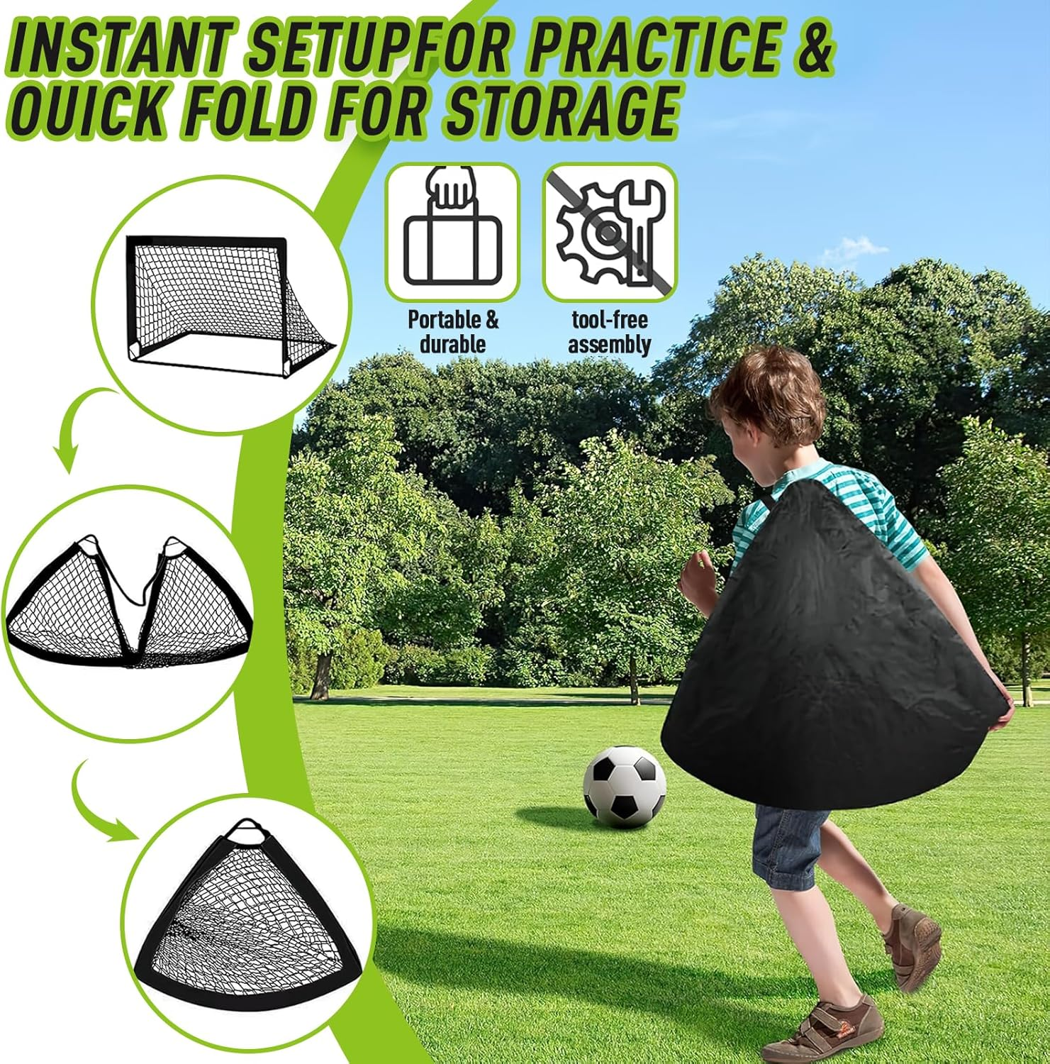 Soccer Goals with Portable Bag, Soccer Nets for Backyard with 10 Cones, Kids Soccer Goals, Soccer Training Equipment for Kids, Youth Games, Sports, Fit for Family Game Play image number 5