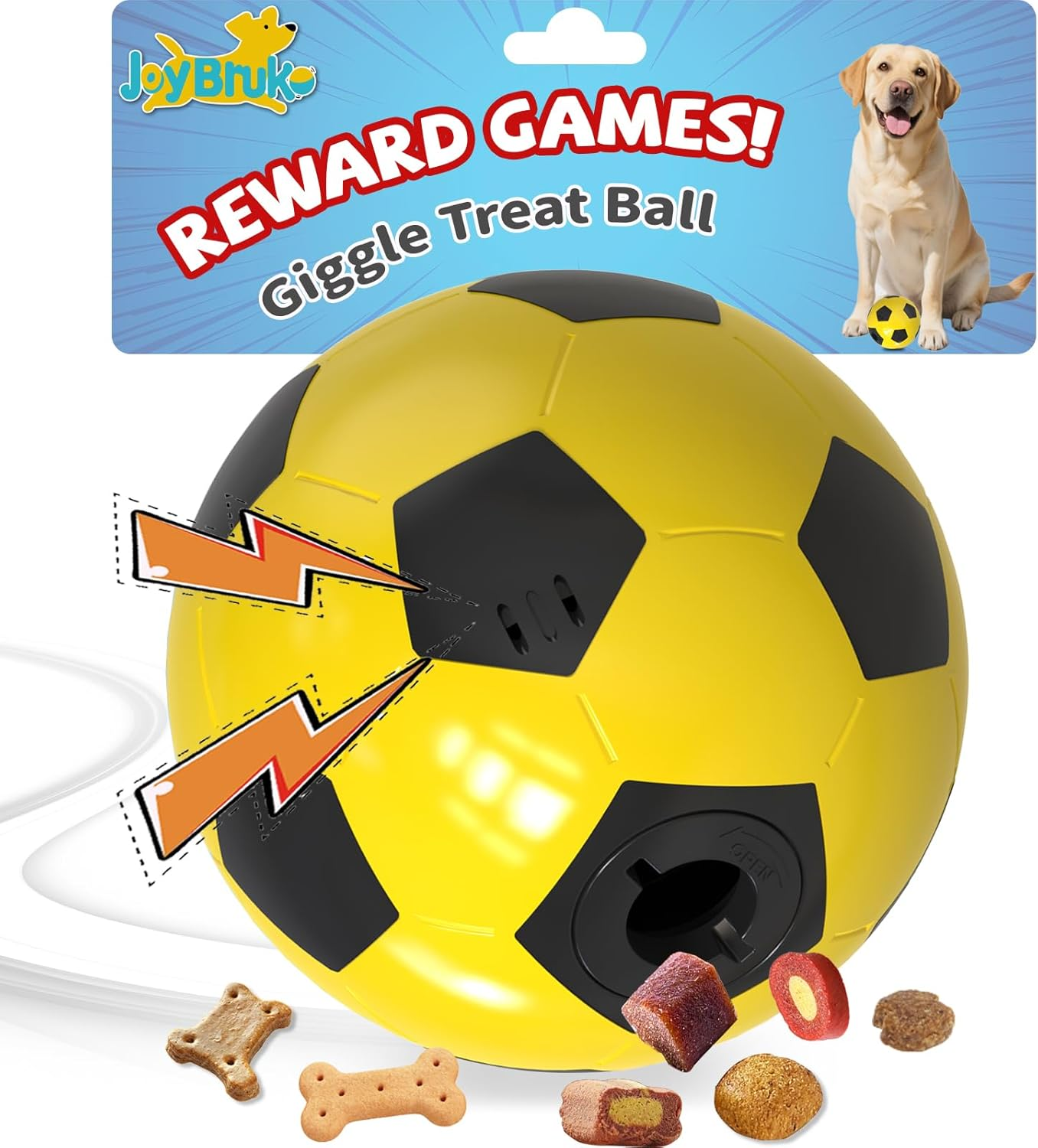 Joybruko Interactive Dog Toys Treat Dispensers - Giggle Squeaky Dog Soccer Ball Rewards Puzzle to Keep Them Busy, Mental Stimulation Enrichment Food Dispensing for Small Medium Large Breeds, Blue