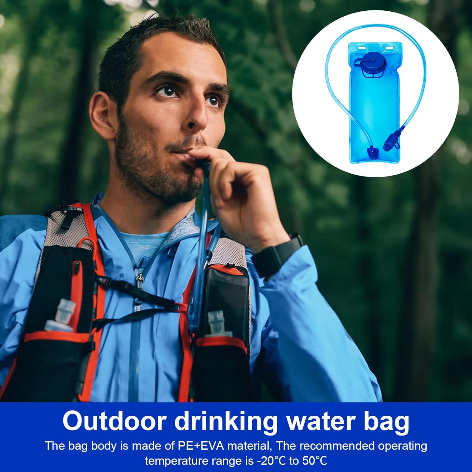 1.5L/2L/3L Hydration Bladder,Bpa-Free Leak Proof Water Storage Bag, Large Capacity Water Pouch Hydration Pack for Camping Cycling Running image number 4