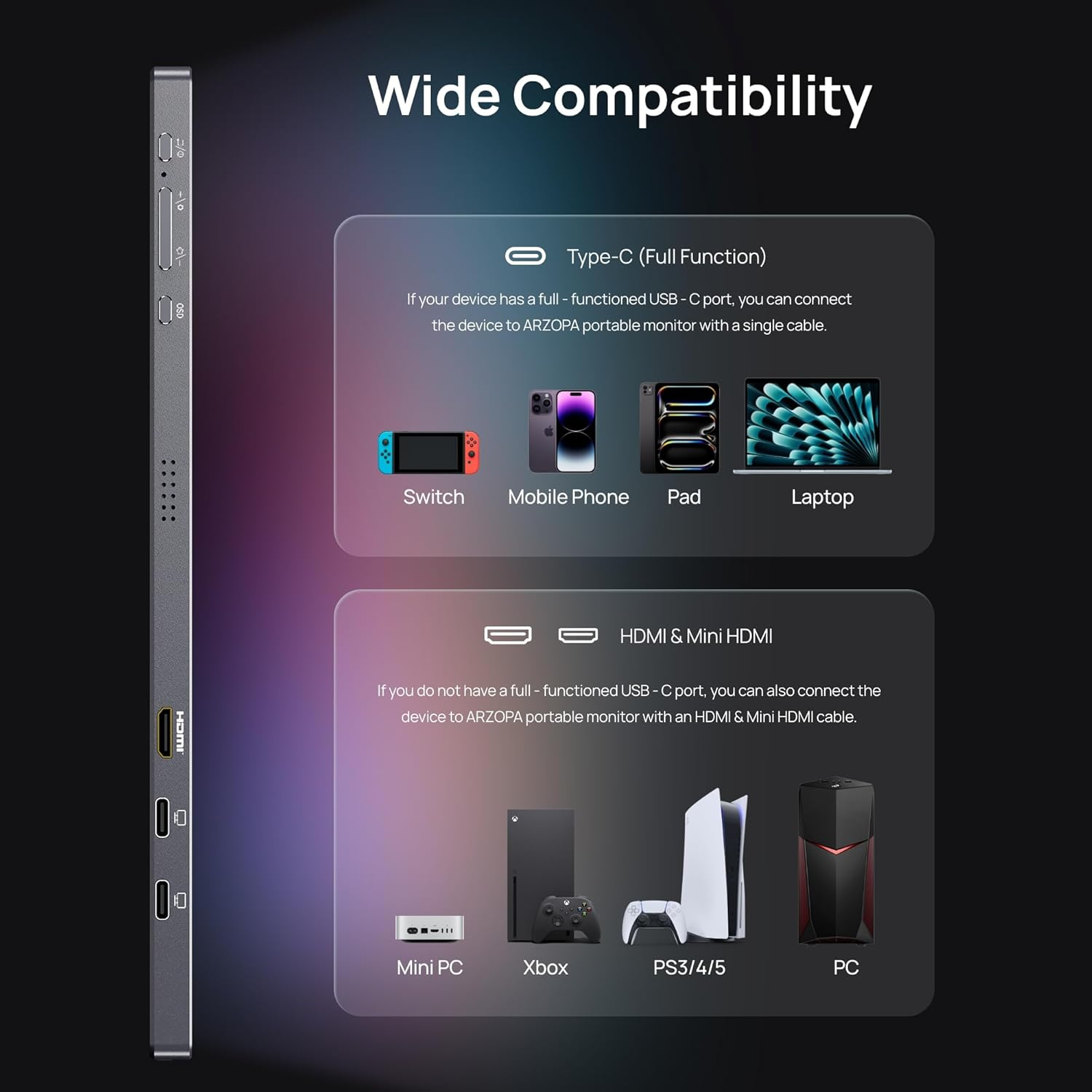 ARZOPA 16.1'' 180Hz 2.5K Portable Monitor, 2560X1440 QHD 107% Srgb Kickstand Portable Gaming Monitor with HDR, Ultra Slim, Eye Care, External Second Screen for Laptop, PC, PS5, Mac, Xbox - Z3FC image number 5