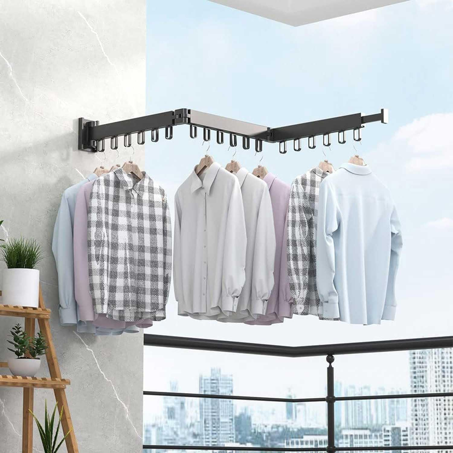 Wall Mounted Drying Rack, Clothes Drying Rack Wall Mount, Collapsible Clothes Rack, Space Saver,Retractable Clothes Hanger Rack,For Balcony,Laundry,Bathroom,Bedroom (Tri-Fold) image number 6