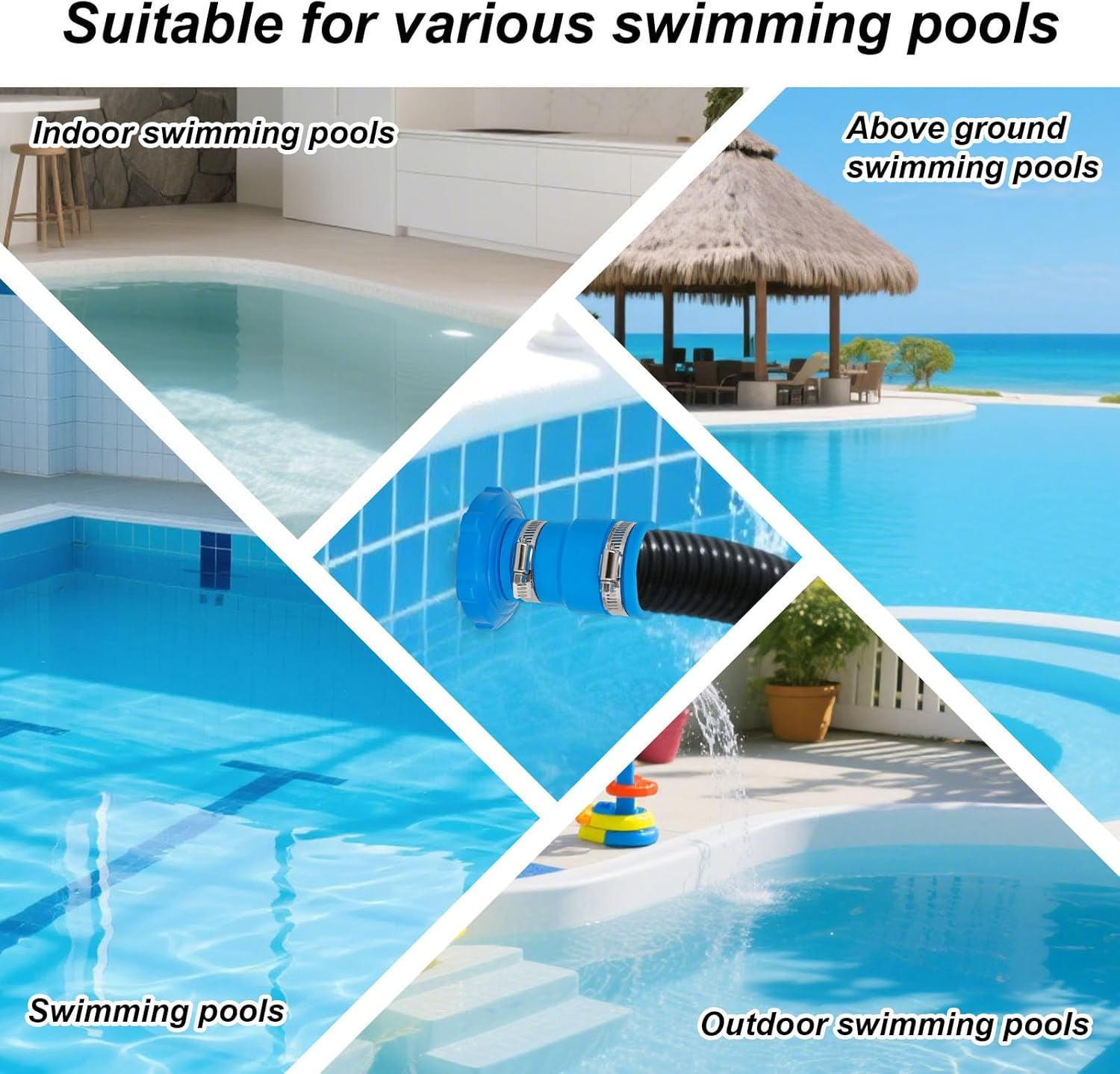 BOXOB Pool Vacuum Hose Adapter B, for Intex above Ground Skimmers Screw Clamps Included Replacement Connector for Filter Pump Hoses & Skimmer Cleaners (Blue) image number 3