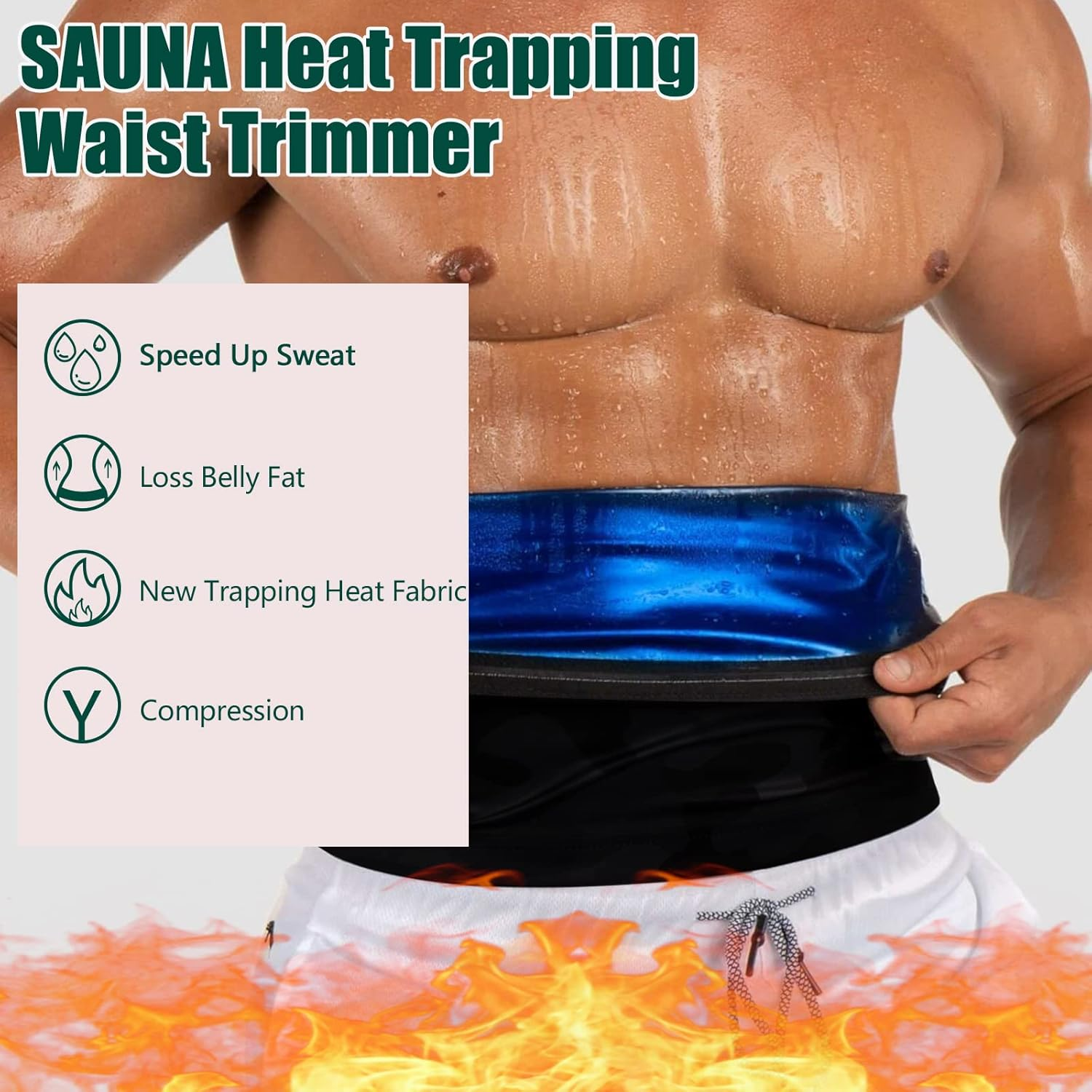 Waist Trainer Trimmer Sweat Belt Band for Men Lower Belly Fat Sauna Slimming Belt Suit Workout image number 1