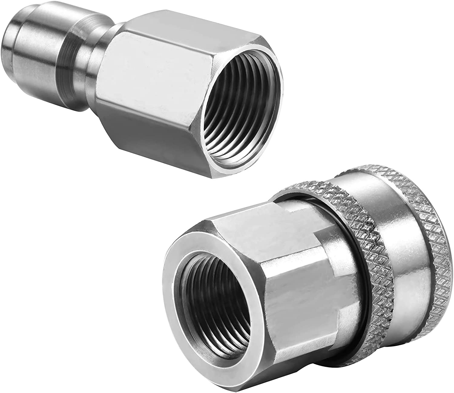 Hotop 4 Sets NPT 3/8 Inch Stainless Steel Male and Female Quick Connector Kit Pressure Washer Adapters Hose Quick Connector (Internal Thread) - Internal Thread image number 2