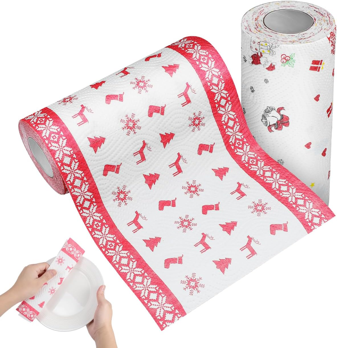 DOITOOL Parchment Paper Sheets 2 Rolls Christmas Wax Paper Sheets - Xmas Parchment Paper for Baking - Oil-Proof Baking Paper Sheets for Sandwich, Kitchen Handmade Food Kitchen Paper