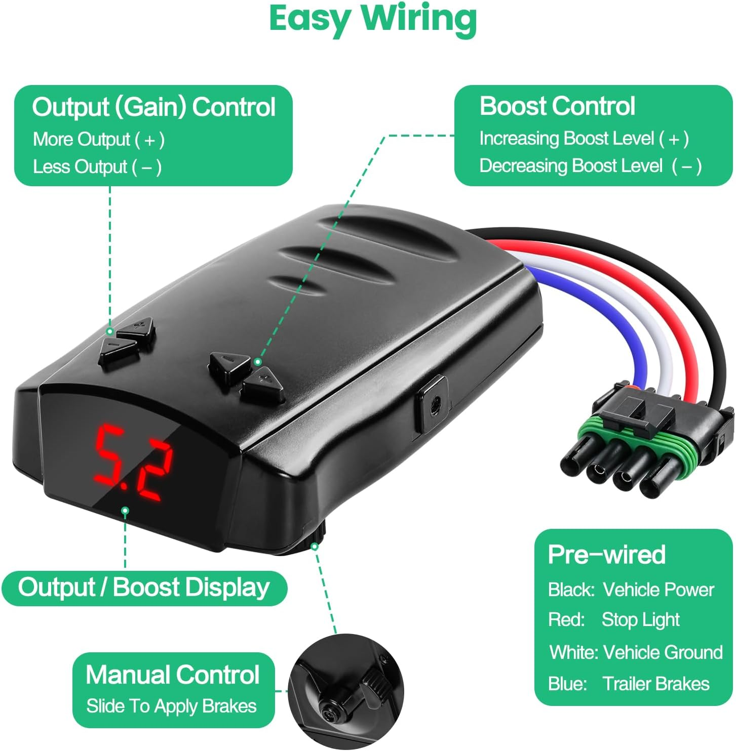 Briidea Proportional Trailer Brake Controller, Digital Electric Brake Control for 1-4 Axle Trailers, Smooth Stop Technology with Boost Mode, Compatible with Ford/Gm/Chevy/Dodge/Ram/Toyota image number 6