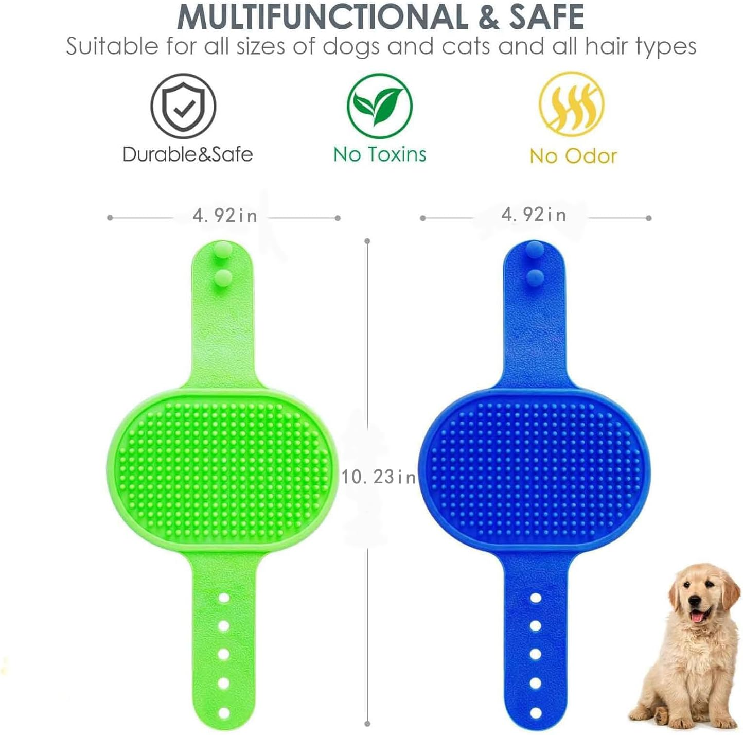 2 Pack Dog Grooming Brush, Premium Soft Silicone Pet Bath Brushes with Adjustable Handle, Shampoo Soothing Comb for Wet Dry Long Short Haired Dogs & Cats Massaging, Deshedding(Green Blue) image number 3