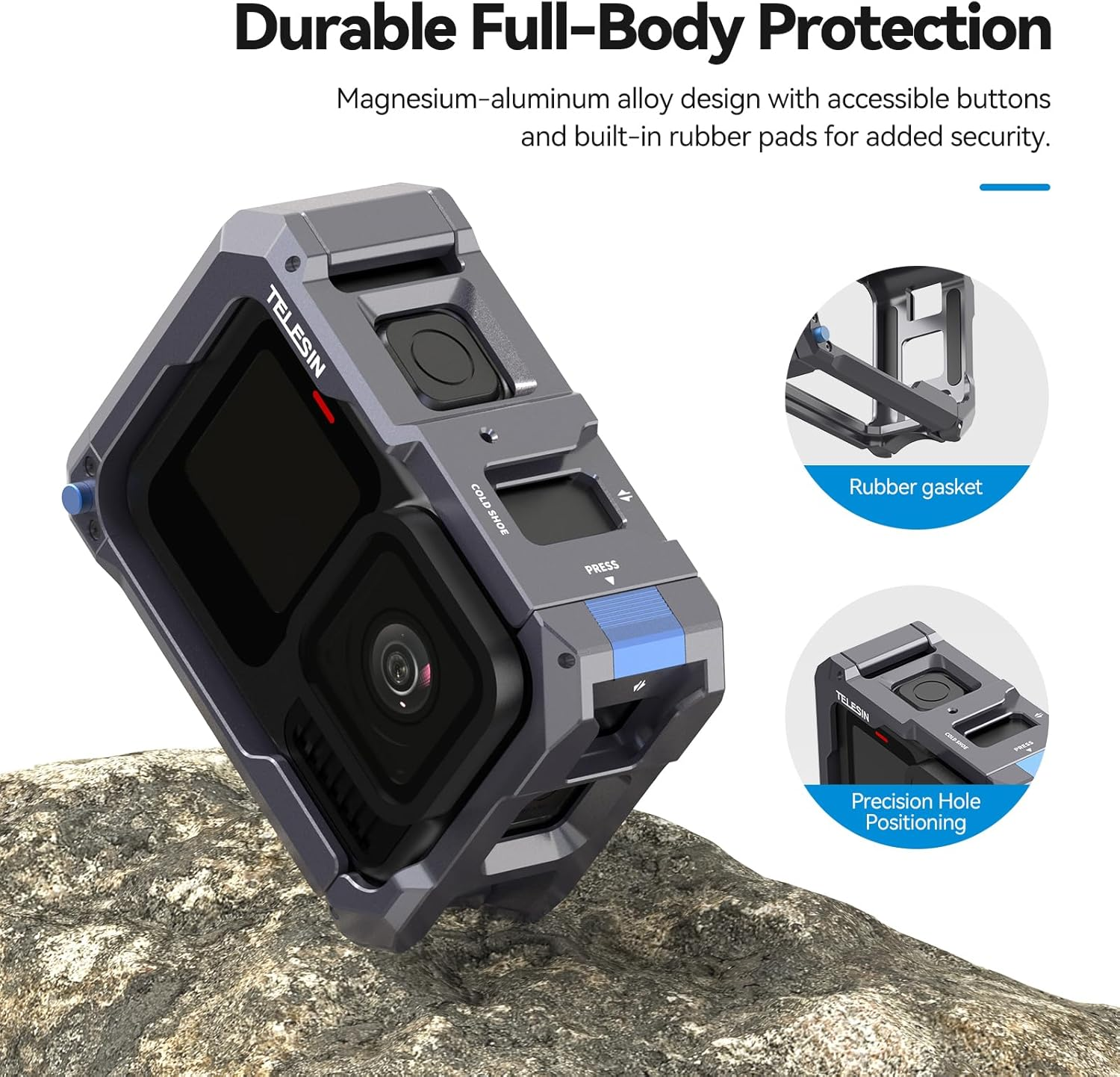 TELESIN Aluminum Cage Protective Case for Go Pro Hero 13, Black, Fits Go Pro with ND CPL Lens Filter, Max Lens on Camera, with Cold Shoe Mount to Video Light Microphone image number 3