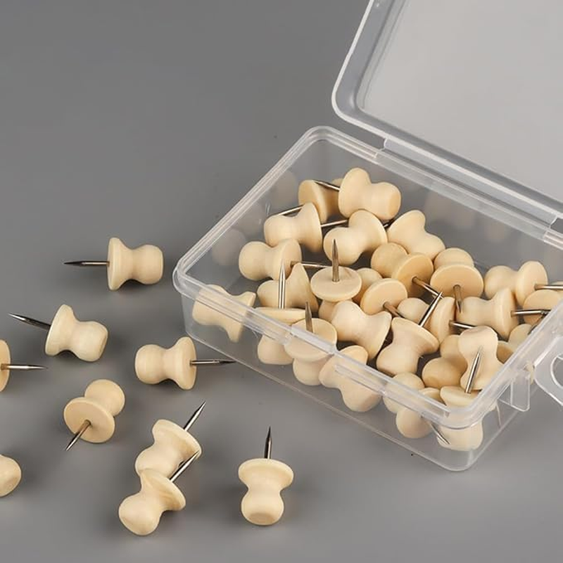 200Pcs Wood Push Pins Cork Board Thumbtacks Wooden Thumbtacks for Cork Boards and Home Office Craft Projects, Natural Color （Two Types） image number 4