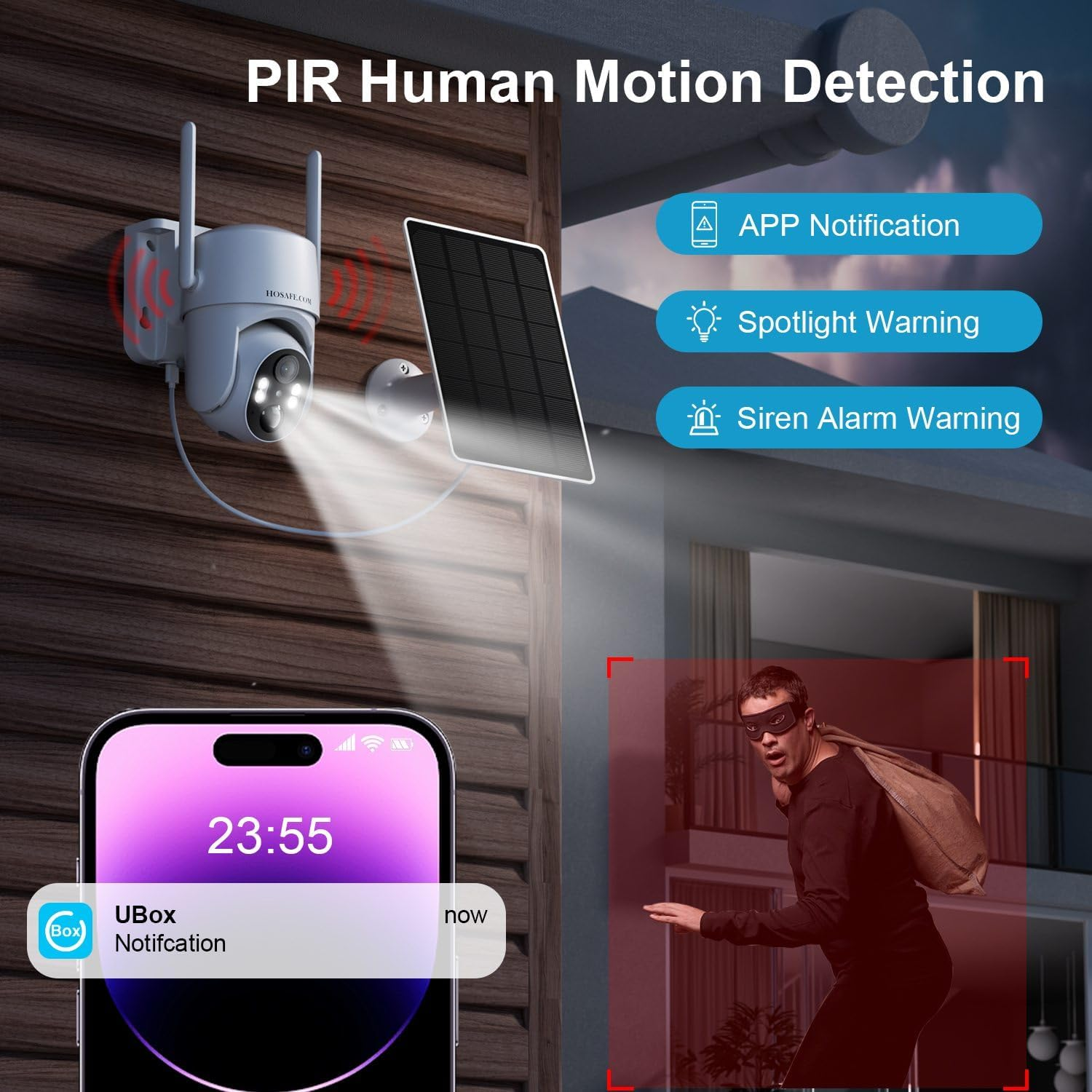 360&deg; PTZ Wifi Camera, Solar Security Camera Outdoor, CCTV Camera for Home Surveillance, 2K HD Color Night Vision, 2-Way Audio, PIR Human Detection, Sd/Cloud, Phone App Alerts image number 4