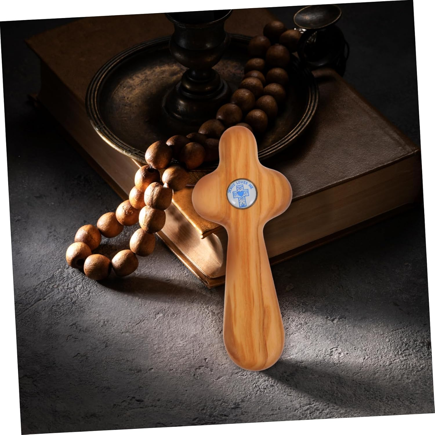 FONDOTIN Handheld Olive Wood Cross Small Portable Crucifix for Baptism Confirmation First Communion Western Cross Craft for Pocket Prayers Unique Present Option image number 4