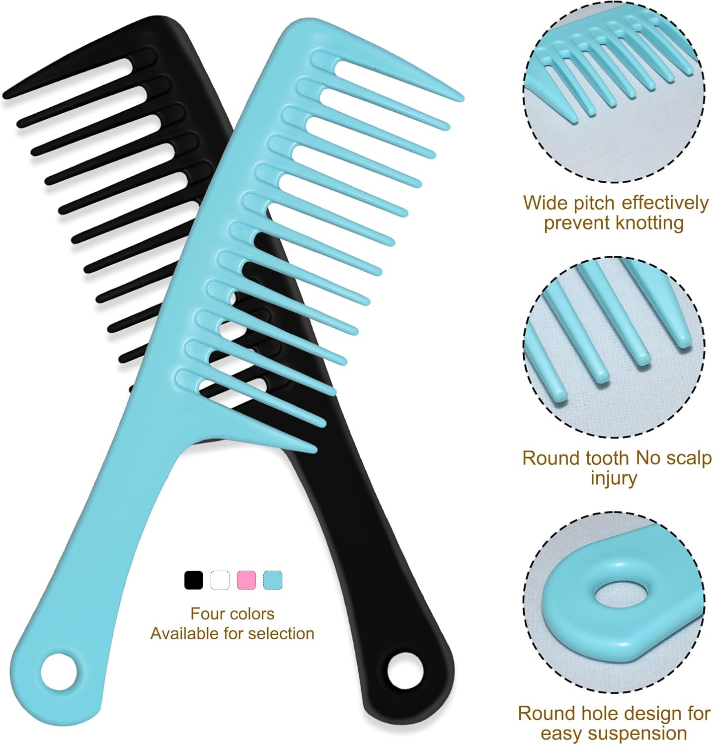 4PCS Wide Tooth Comb, Large Hair Detangling Comb Styling Comb, Professional Women Hair Care Handgrip Comb for Curly, Wet, Long Hair (Black) - Black image number 1