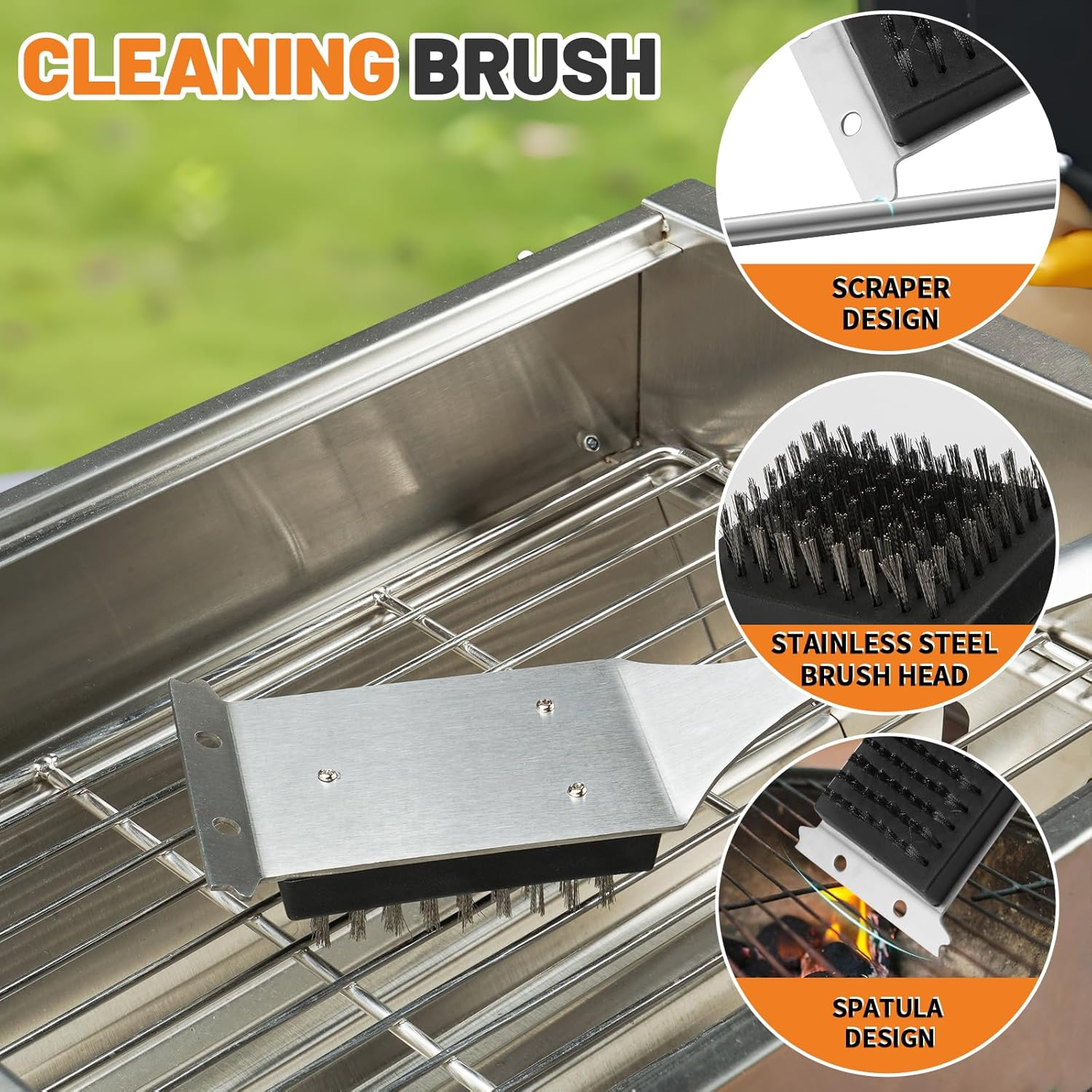 BBQ Tool Set, Stainless Steel Grill Accessories Tools for Outdoor Grilling Cooking Camping, Heavy Duty Grill Spatula, Tong, Fork, Basting Brush & Cleaning Brush, Travel Bag (Black) image number 3