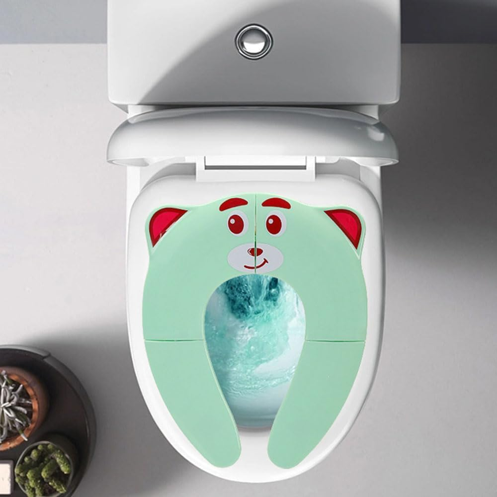 JZS Kids Toilet Seat Cover, Folding Non-Slip Potty Training Seat for Boys and Girls, Travel Portable Reusable Toddlers Toilet Seat Covers Fits round & Oval Toilets(Green) image number 1