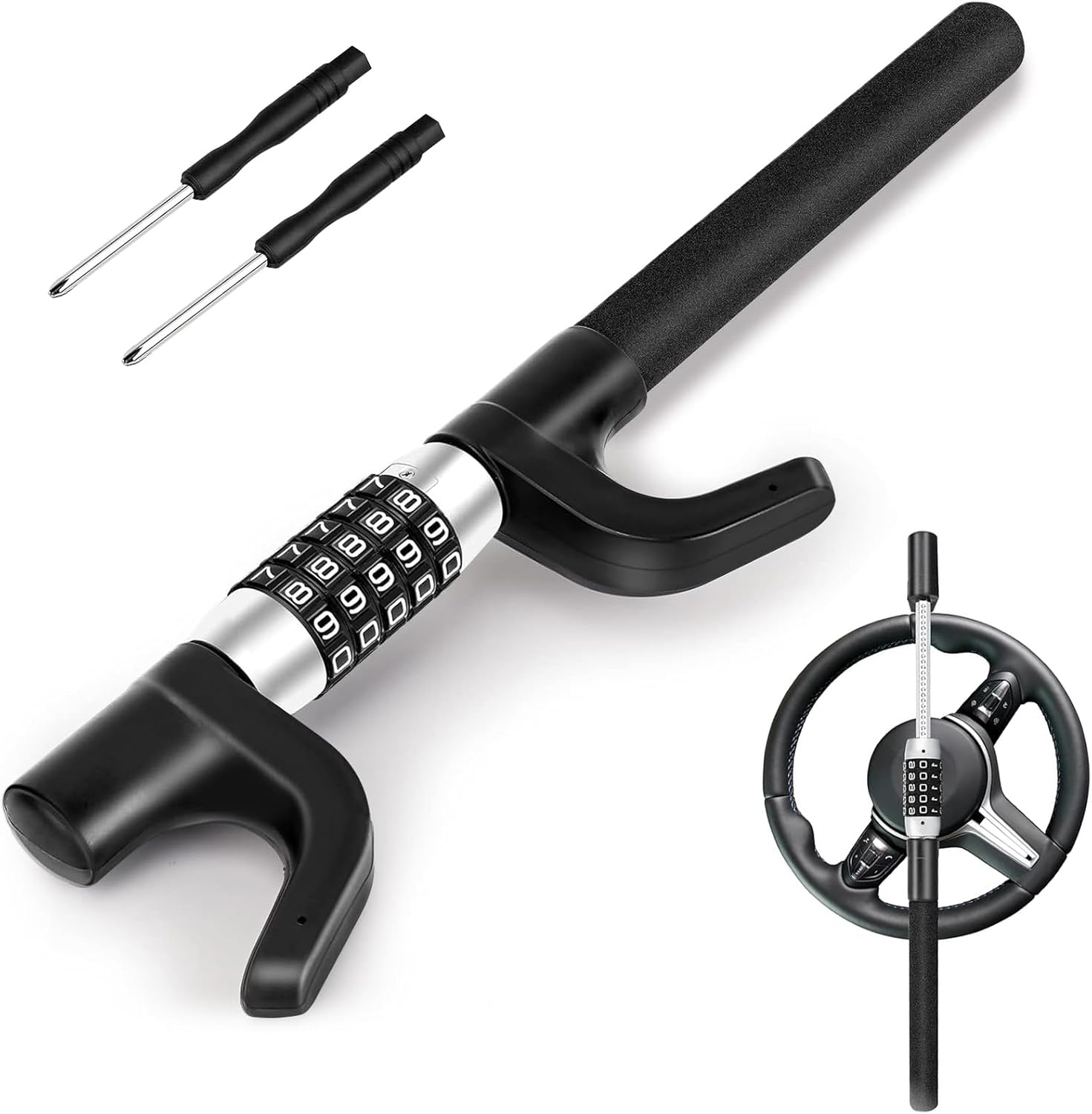 Steering Wheel Lock,Retractable Car Security anti Theft Lock,Heavy Duty Keyless Password Car Device Steering Wheel Lock with Double Hooks Design for Enhanced Vehicle SUV Vans Truck Protection image number 6