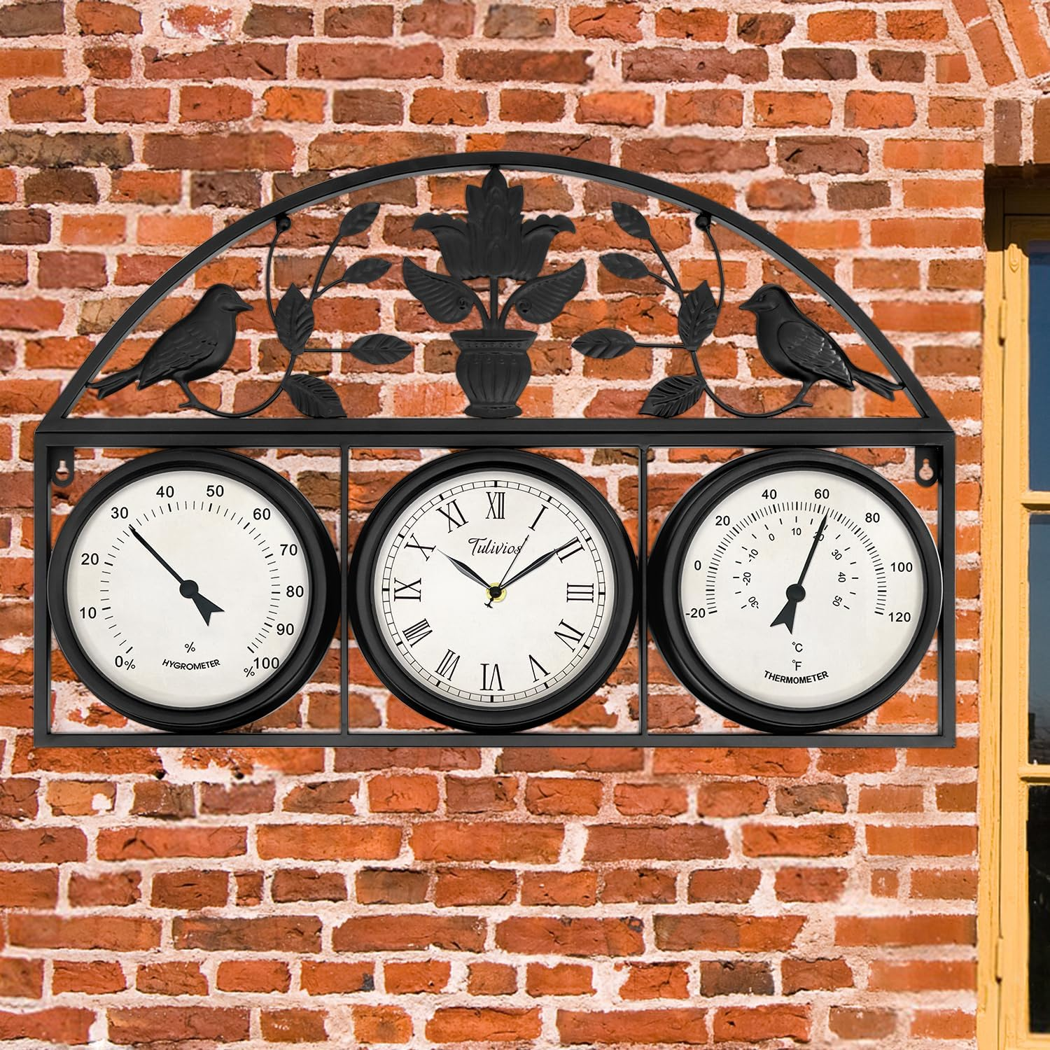 Tulivios 24 Inch Large Outdoor Clock, Pool Clock with Thermometer and Hygrometer Combo, Clock Outdoor Weatherproof Non-Ticking Quartz Battery Operated Decor Waterproof Clock for Patio, Garden, Porch