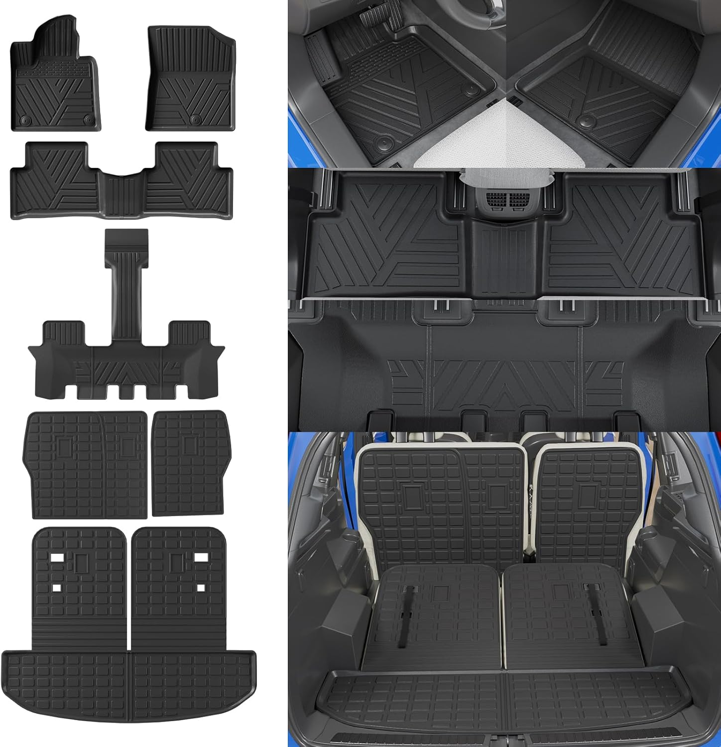 Rongtaod Trunk Mat Compatible with 2021-2025 Kia Sorento 6&7 Seats Cargo Mat Cargo Liner Trunk Liner Back Seat Cover Protector 2024 Sorento Accessories (Trunk Mat+2Nd&3Rd Row Backrest Mats)