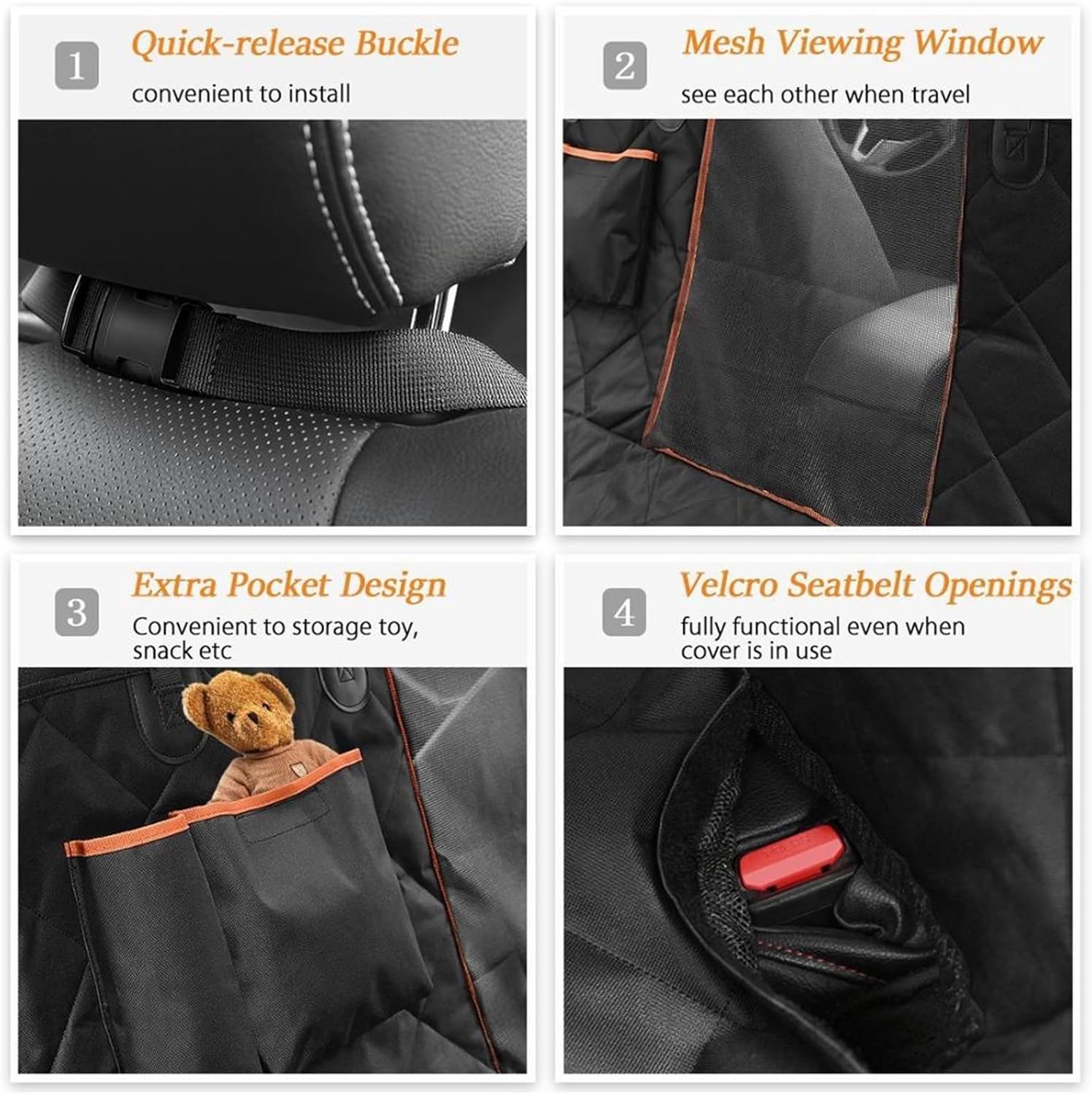 Dog Car Seat Cover Dog Car Seat Cover Mesh Pet Carrier Car Back Seat Cushion Protector with Zipper and Pocket Dog Hammock(Color:Milky) image number 2