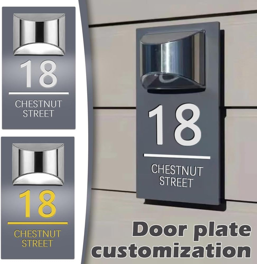Custom Solar House Sign, Personalised House Number with Solar Light, Leddoor Name Plaque, Modern Door Number Plaque, Light up Door Plaque Address Sign for Houses/Yard image number 4