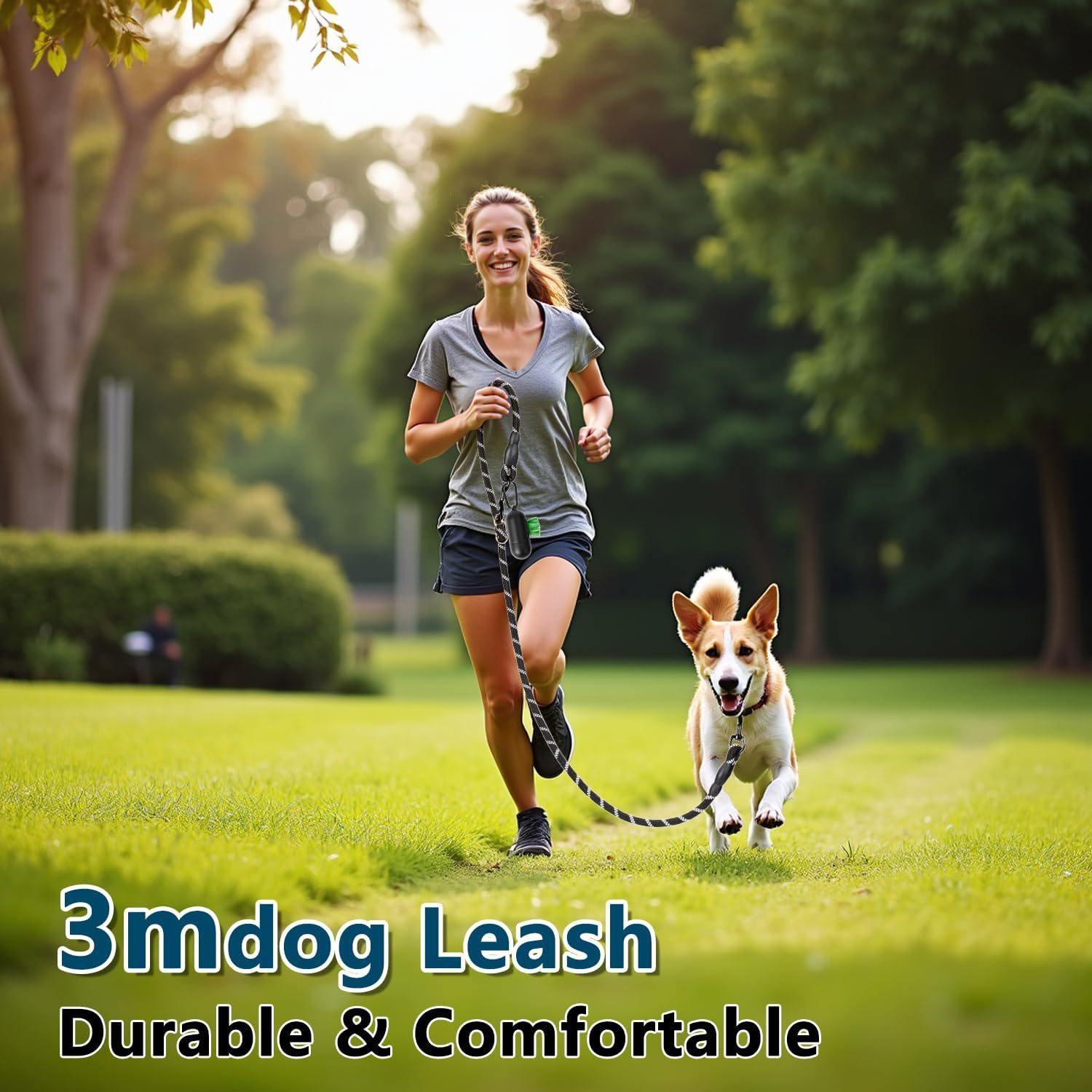 Double Dog Lead for Large Dogs, Nylon, round and Bite-Proof with 2 Carabiners, 3.4 M (Length) X 14 Mm, Black image number 3