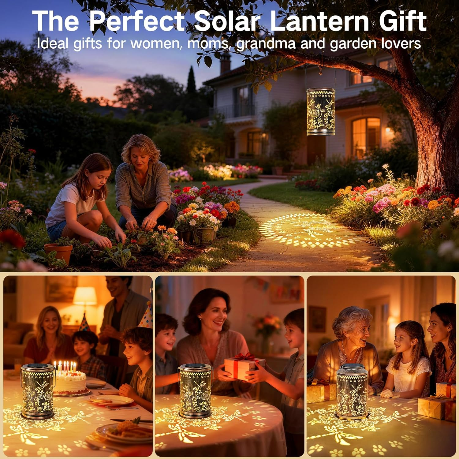 OUTONLIFE Dragonfly Solar Lanterns Outdoor Waterproof, Metal Hanging Solar Lights for outside Garden, Yard, Patio, Backyard, Porch Decor, Birthday Gifts for Women Mom Grandma