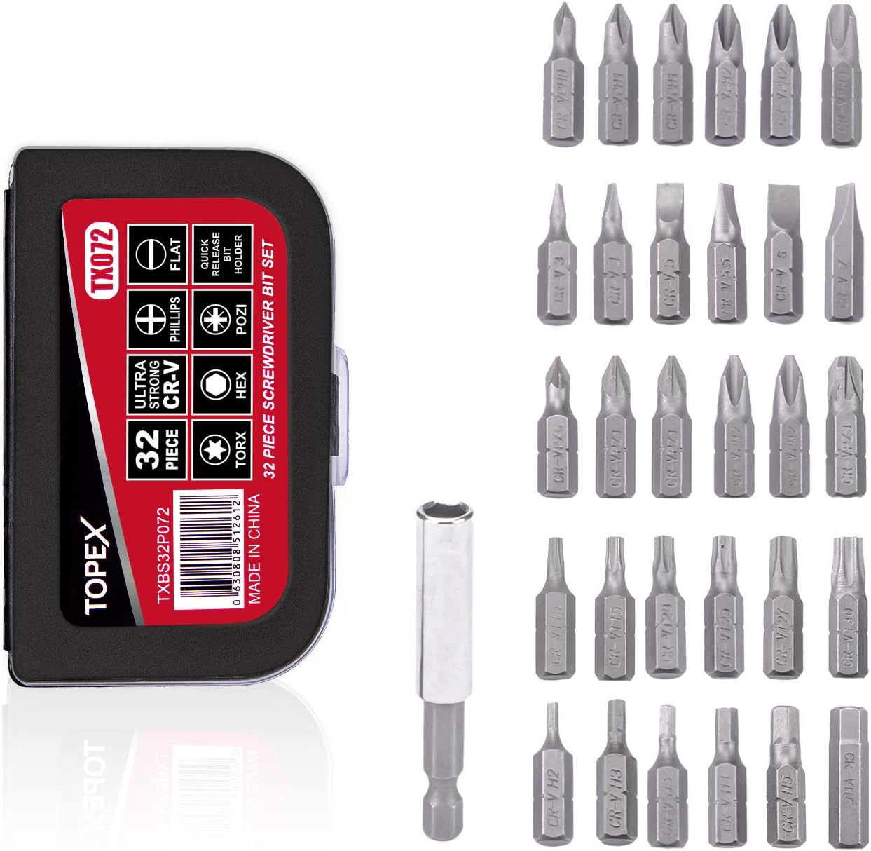 TOPEX 32-Piece CR-V Security Screwdriver Bit Set with Belt Clip Magnetic Driver image number 4