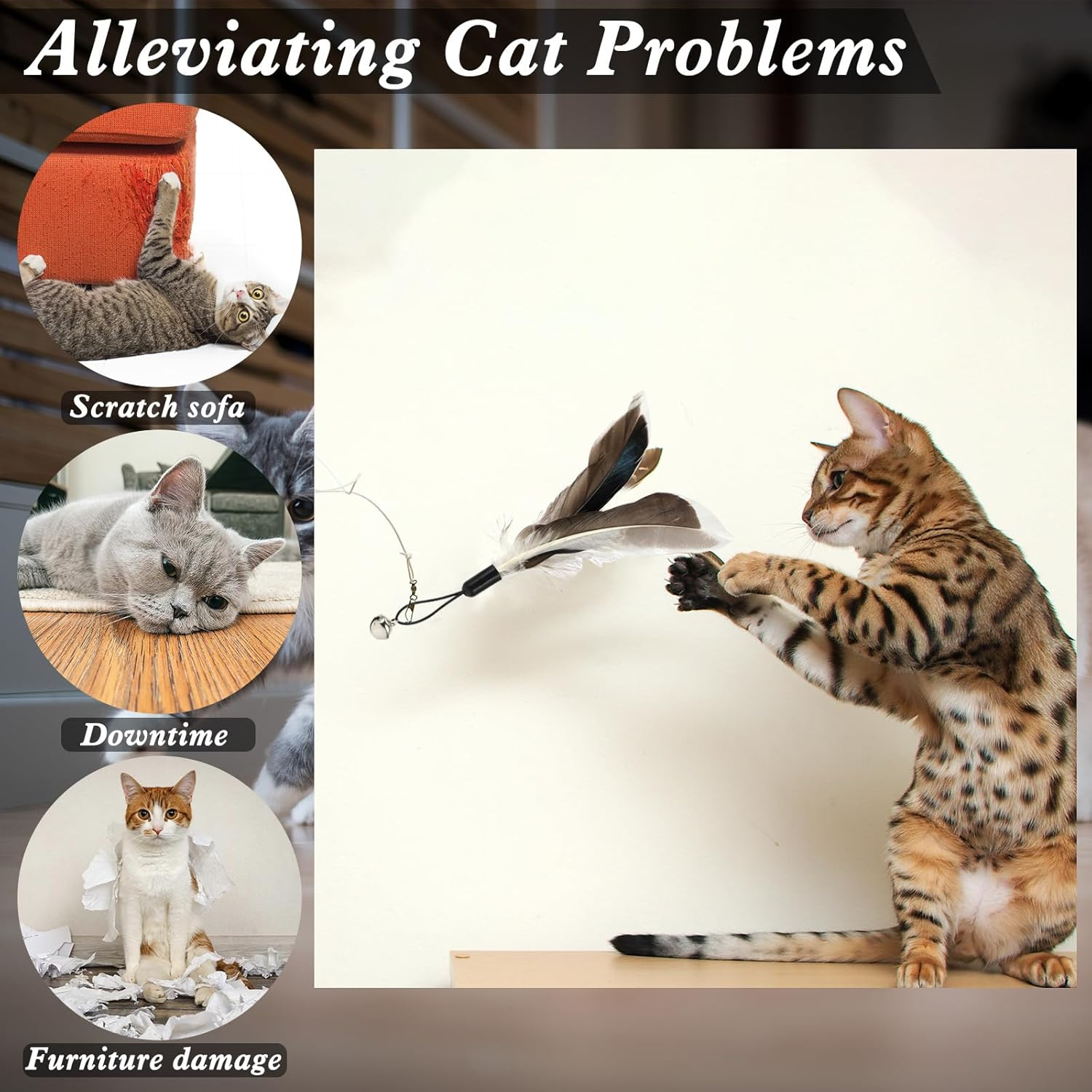 Pack of 8 Cat Feather Toys with Bells, Feather Teaser Cat Toy, Replacement Feather Refills with Bells, Exerciser Play Toy for Kittens or Cats image number 3