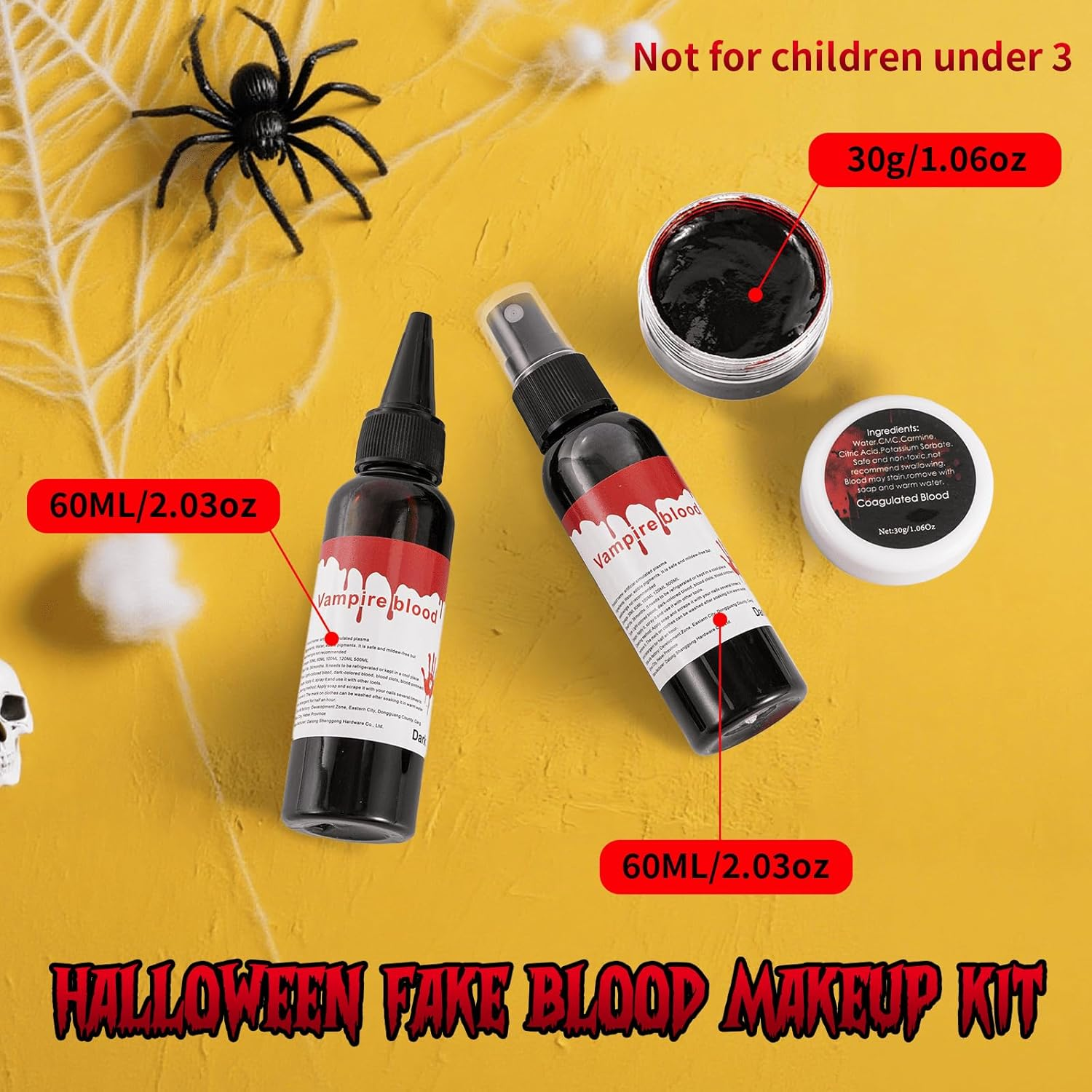3Pcs Vampire Blood Fake Blood Kit - Coagulated Gel, Spray & Dripping Liquid for Realistic Vampire Zombie SFX Makeup, Skin-Safe Washable Special Effects Blood for Halloween Cosplay Costume Party image number 6