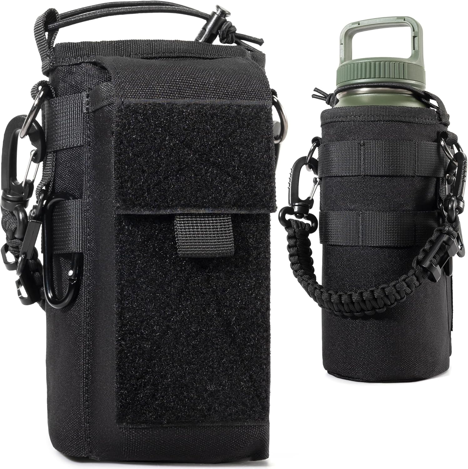 Onetigris Tactical Molle Water Bottle Holder 16-32 Oz - Multi-Function Carrier Bag with Phone Pocket & Paracord Handle for Hiking Gym Camping