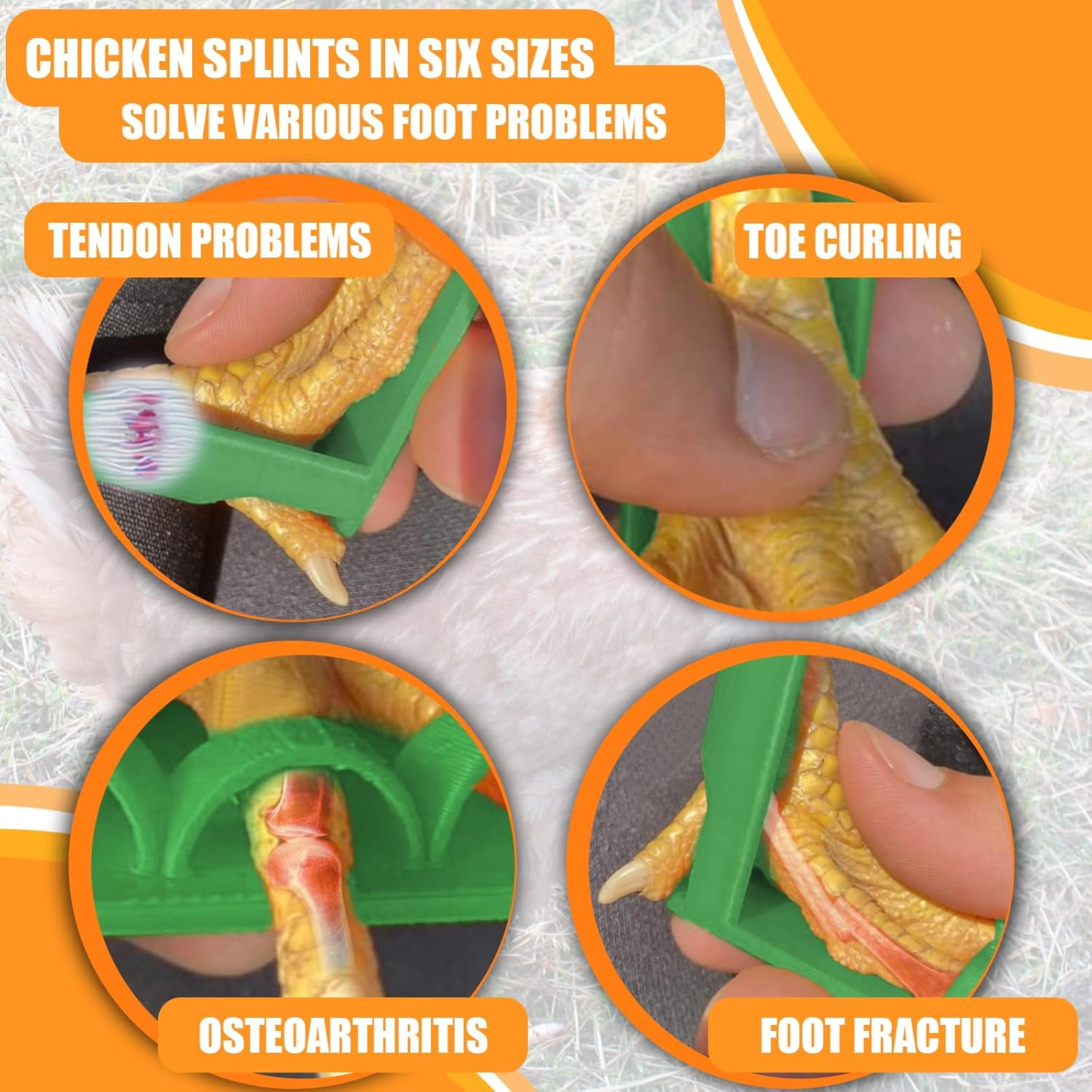 6 Sizes Chicken Leg Splint for Chickens at Different Stages of Growth Chicken Splint for Chicken Foot Fractures, Curled Toes, Osteoarthritis and the Treatment of Plantar Warts. image number 1